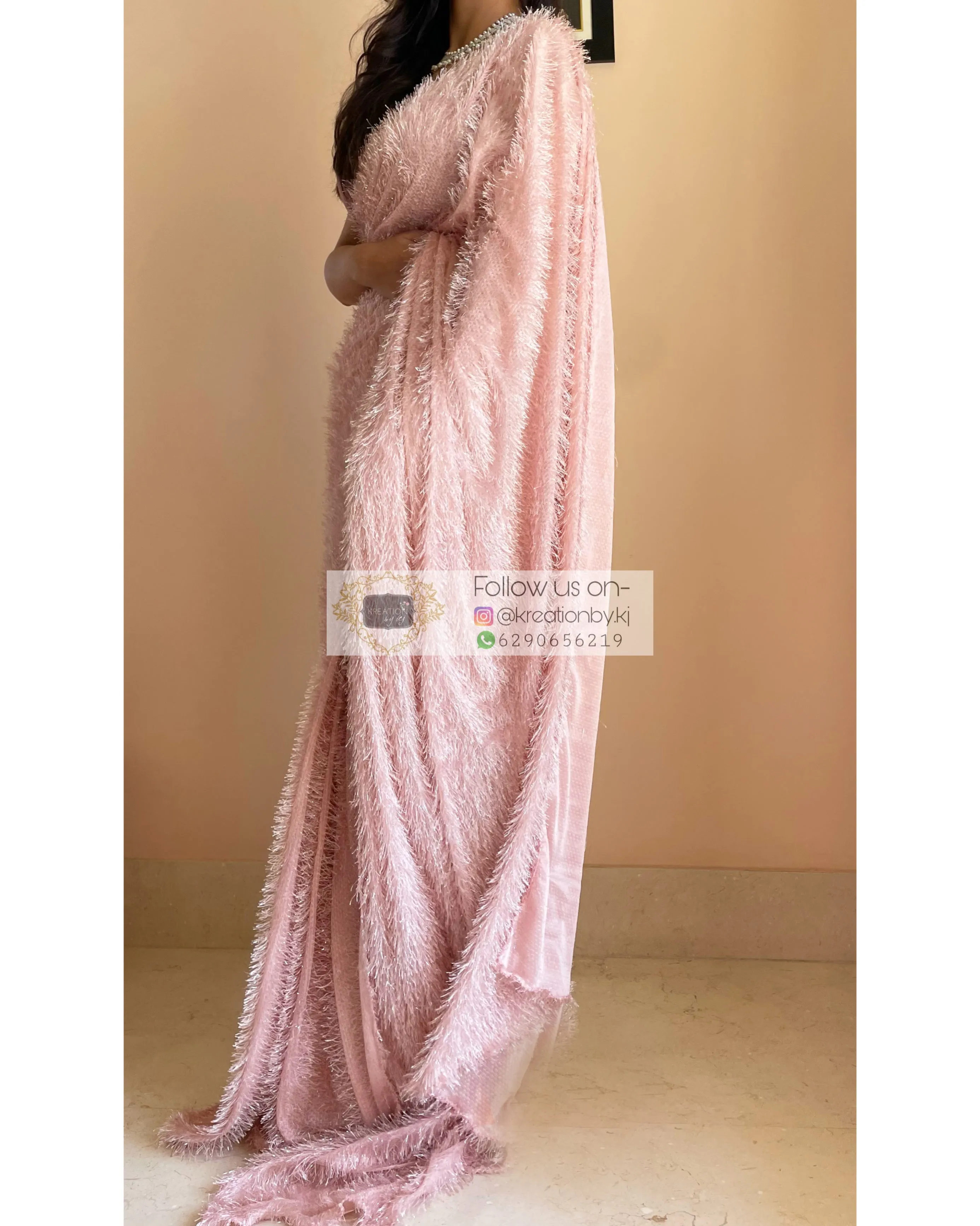 Aurora Blush Pink Fur Saree