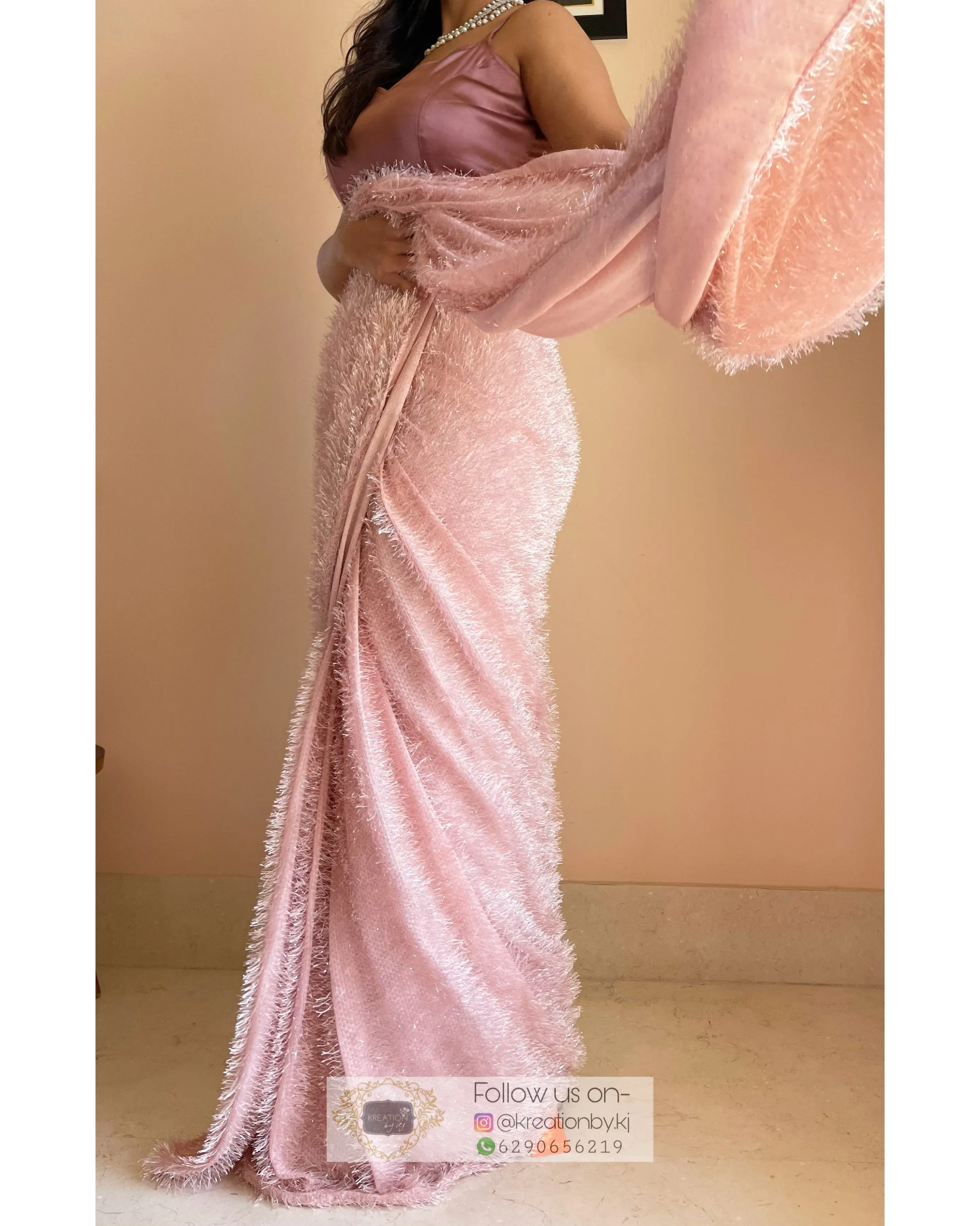 Aurora Blush Pink Fur Saree