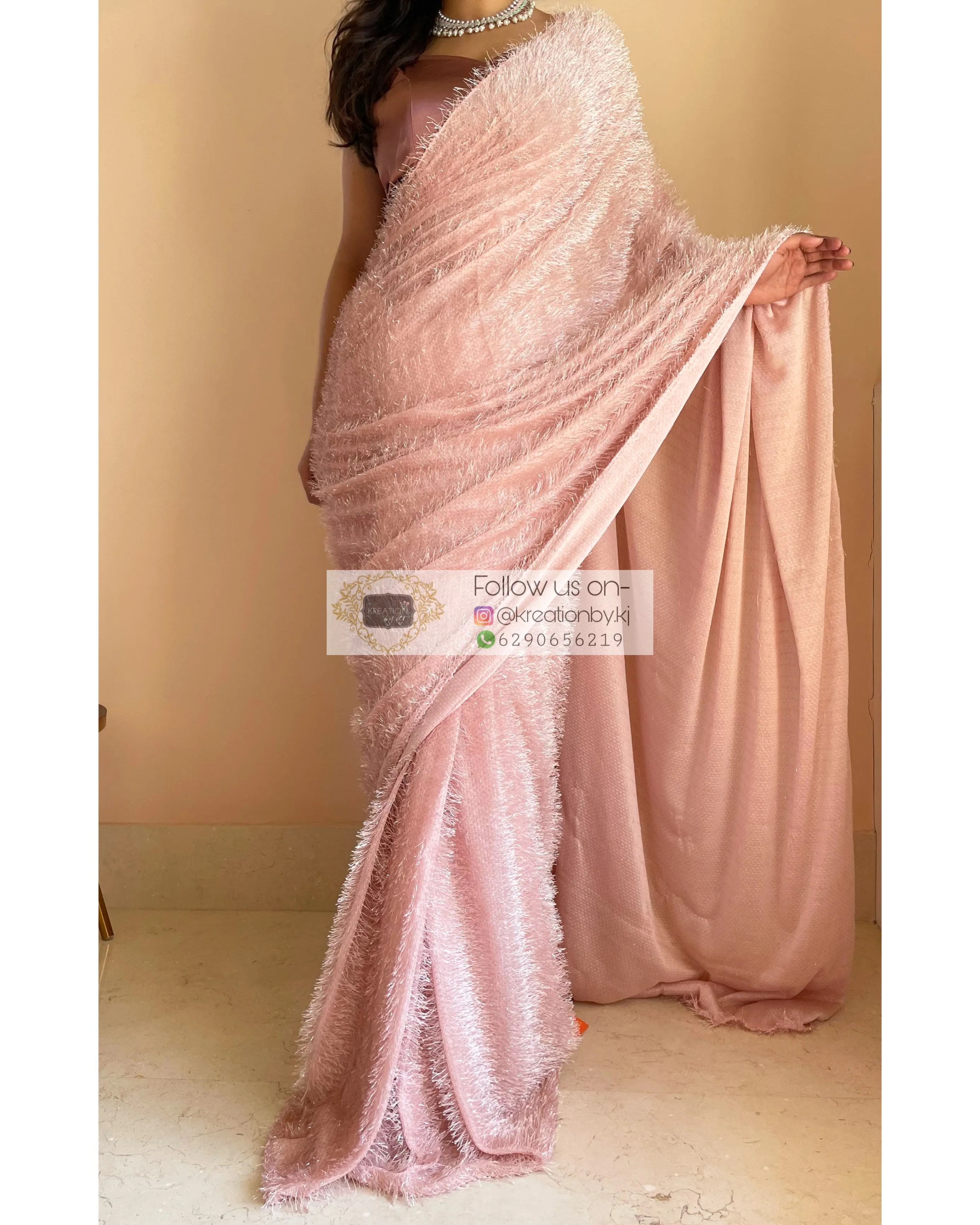 Aurora Blush Pink Fur Saree