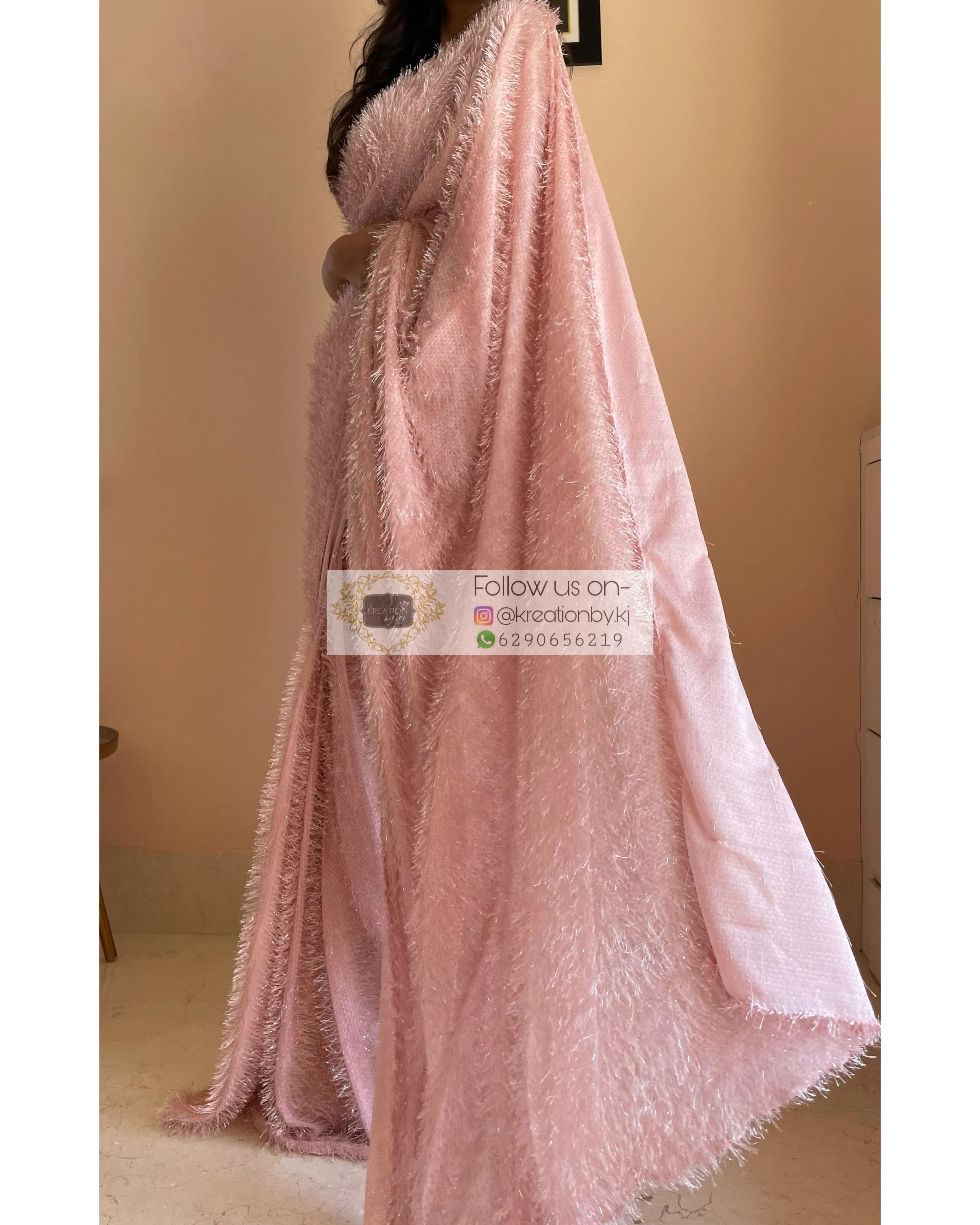 Aurora Blush Pink Fur Saree