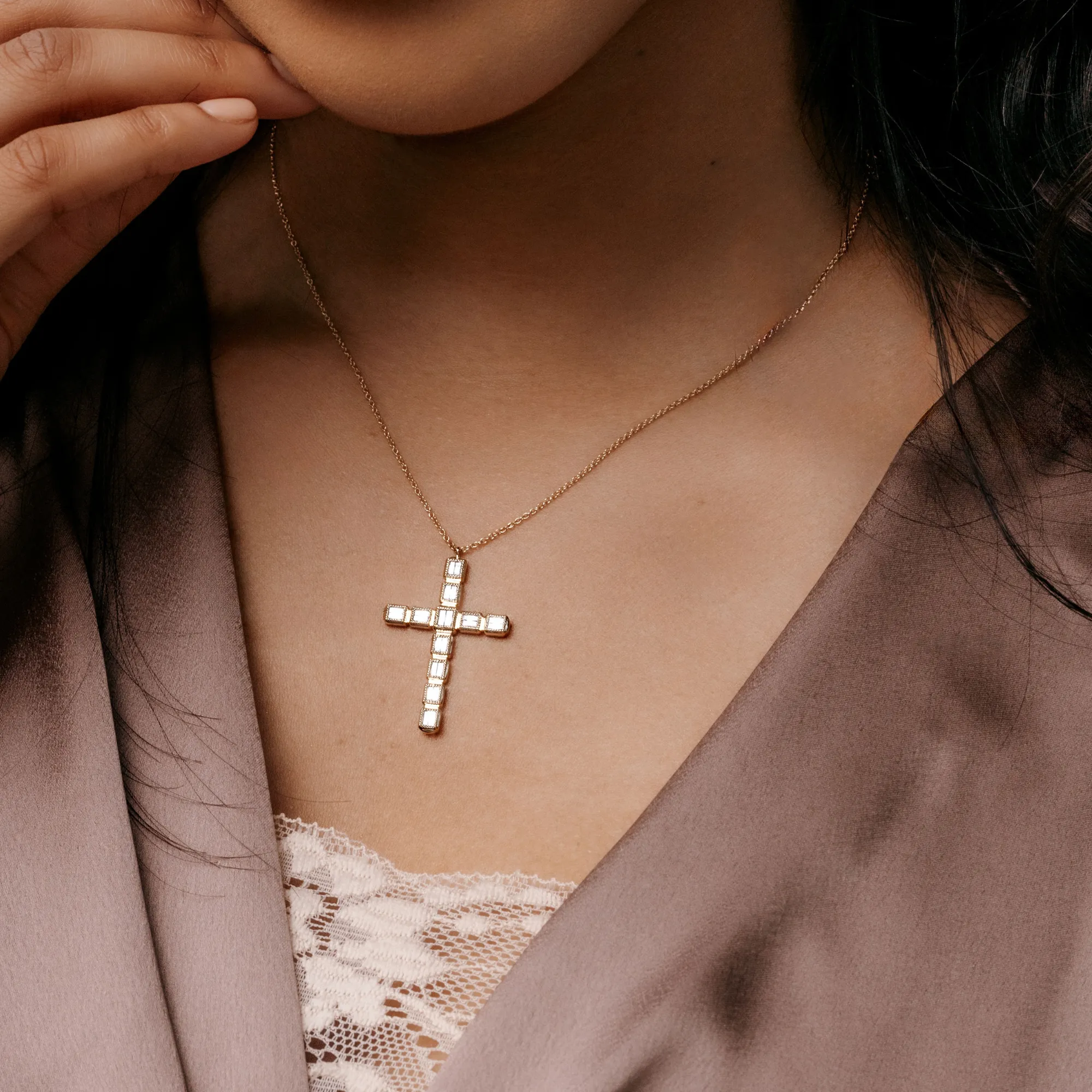 Baguette Diamond Cross Necklace