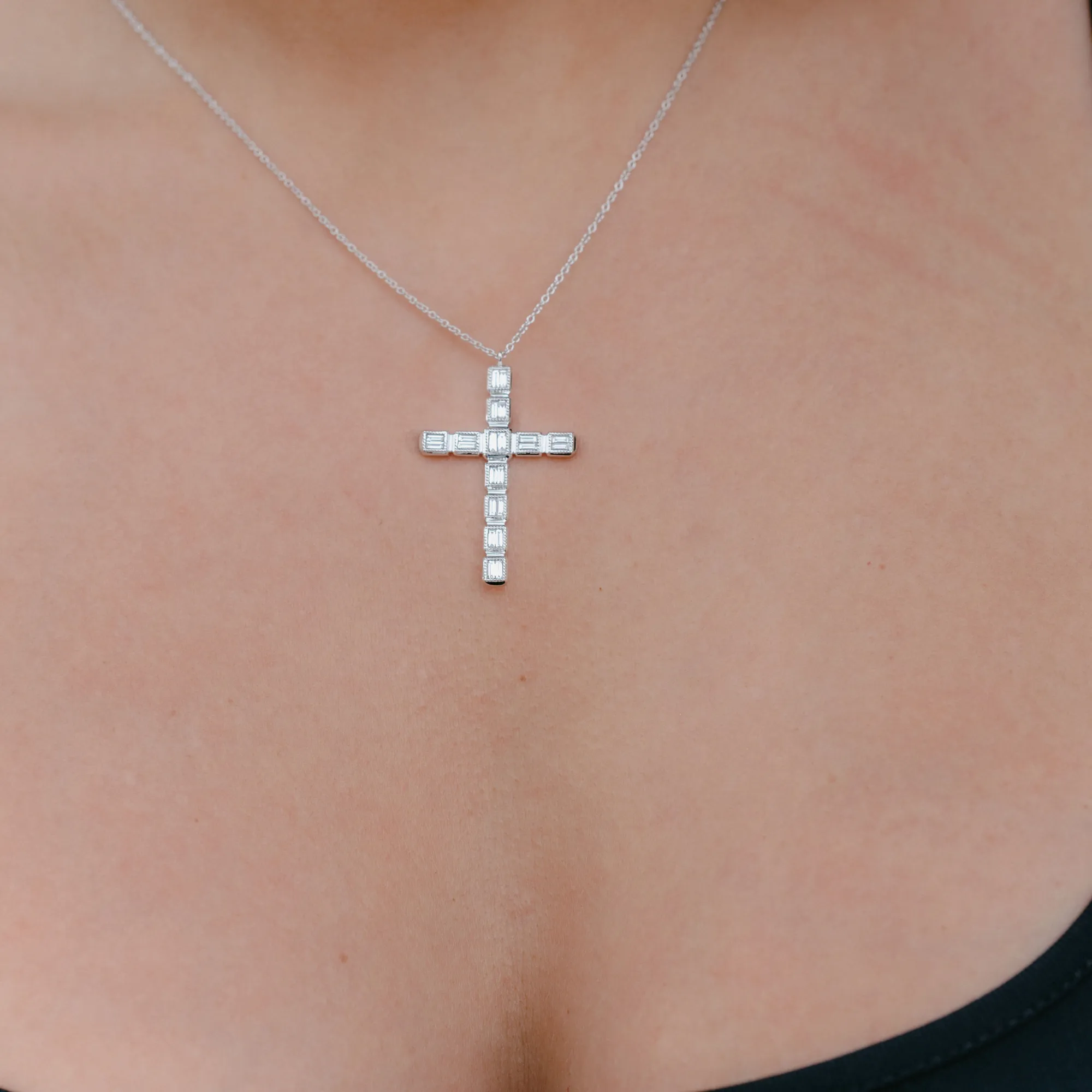 Baguette Diamond Cross Necklace