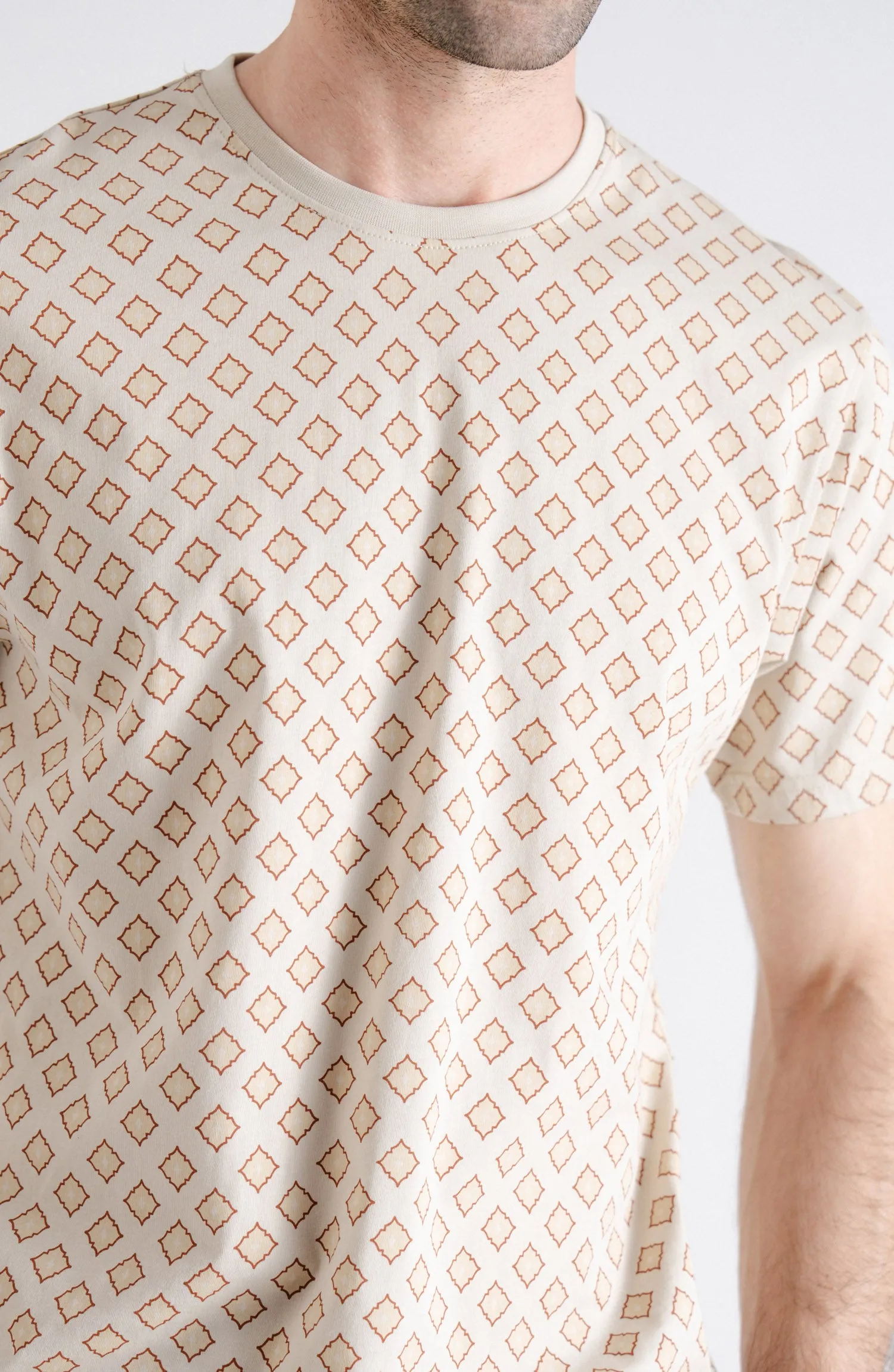 Beige All Over Printed Tee Shirt