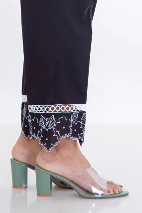 Black Floral Embroidered Pants