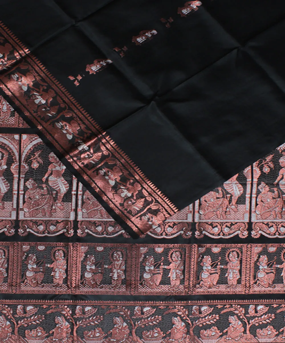 Black handwoven swarnachari baluchari silk saree