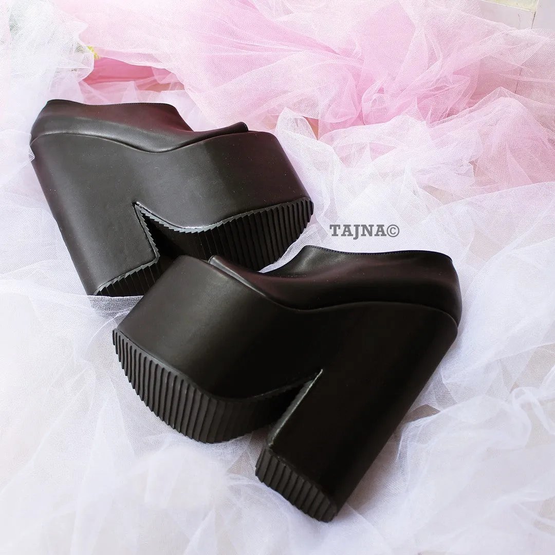 Black Peep Toe High Heel Wedge Platform Ankle Booties