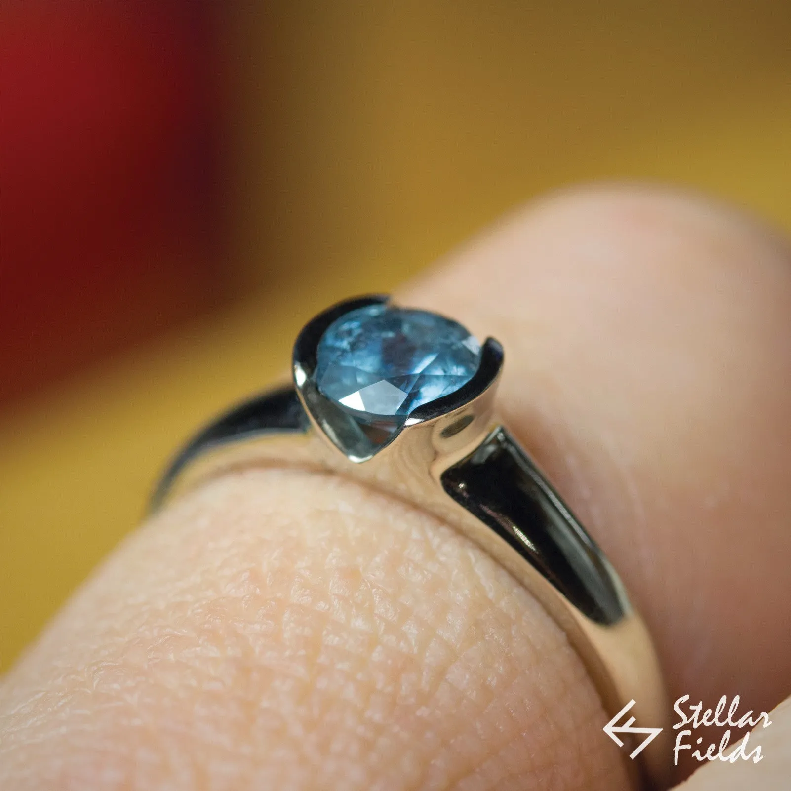 Blue Montana Sapphire Semi Bezel Engagement Ring