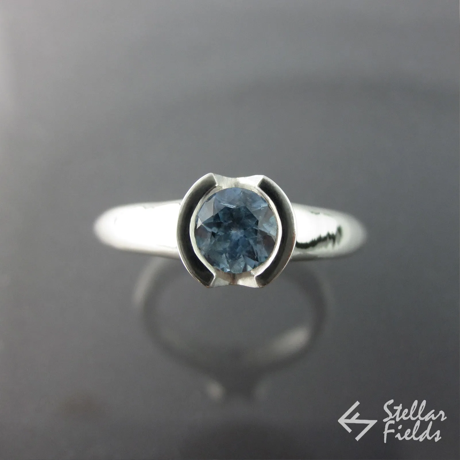 Blue Montana Sapphire Semi Bezel Engagement Ring