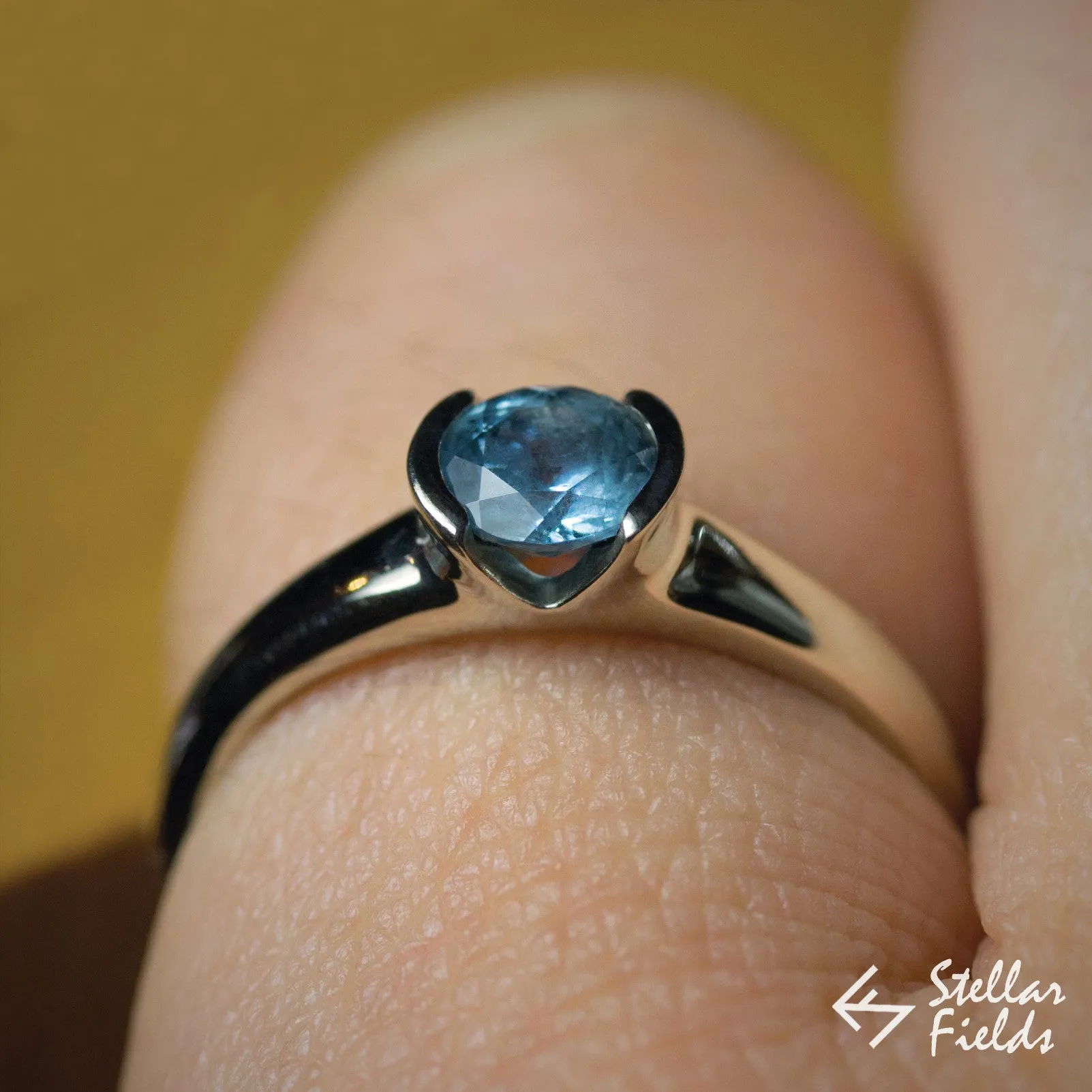 Blue Montana Sapphire Semi Bezel Engagement Ring