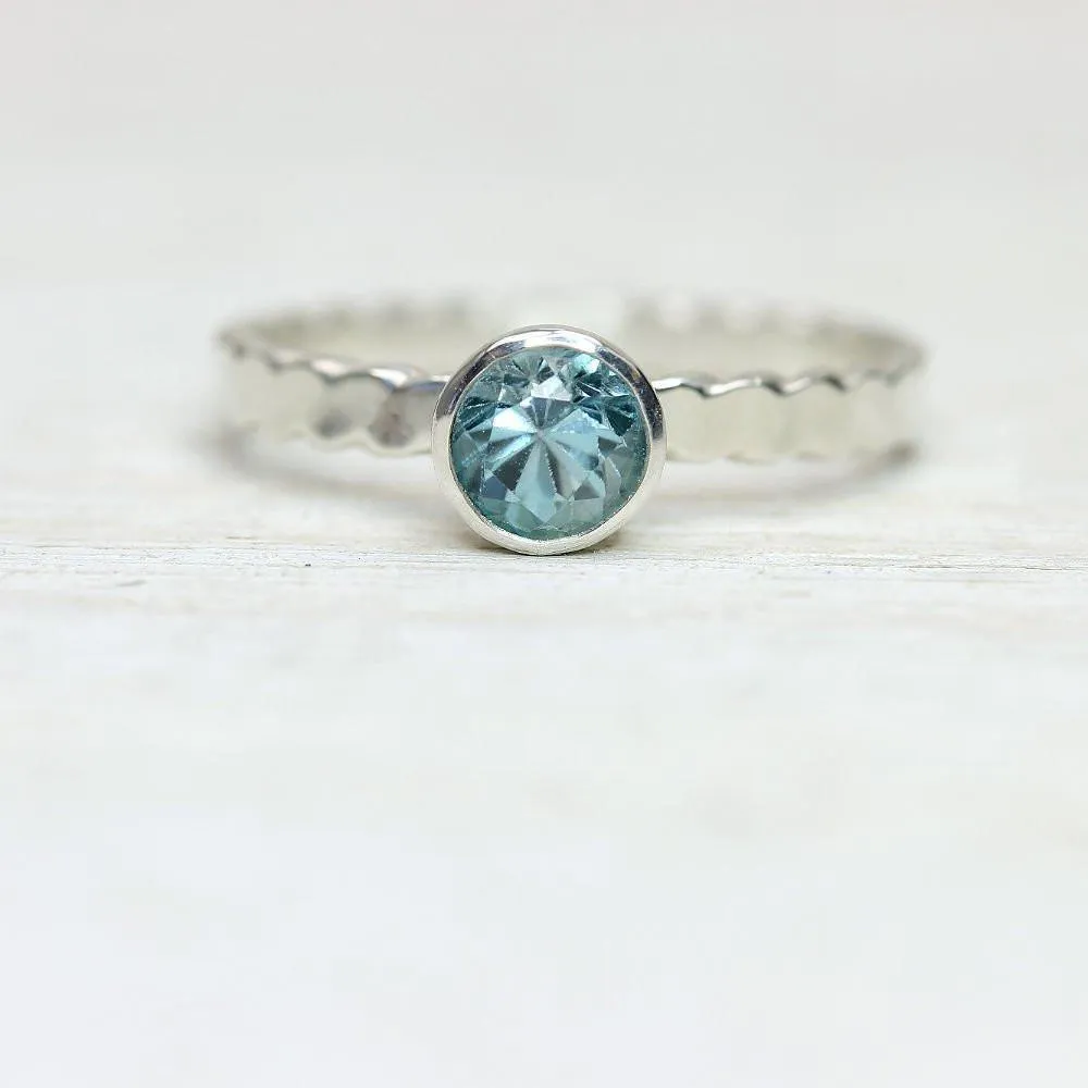 Blue Zircon Ring in Silver