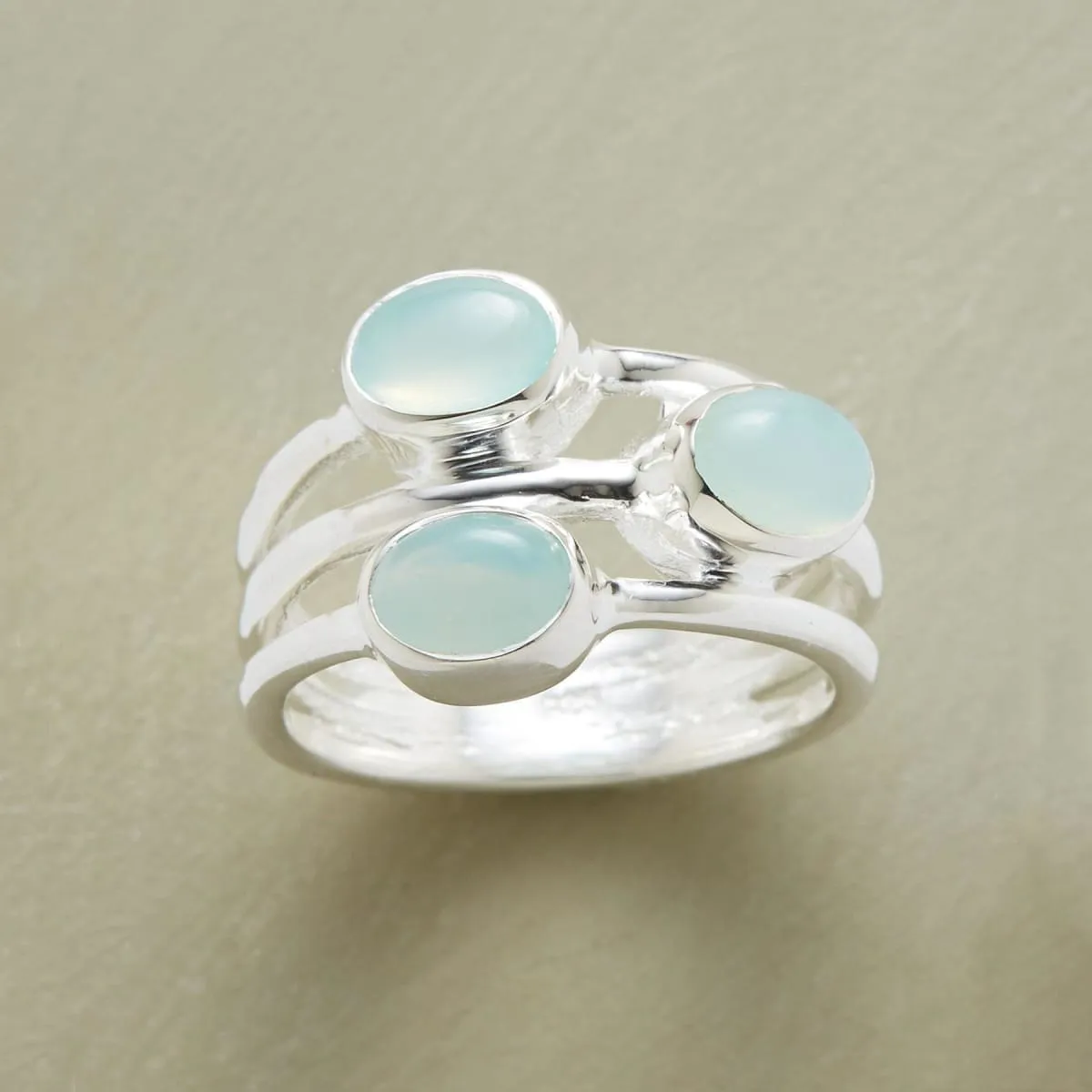 Boho Aqua Chalcedony Spinner Stackable 925 Sterling Silver Ring, Handmade Jewelry,For Women