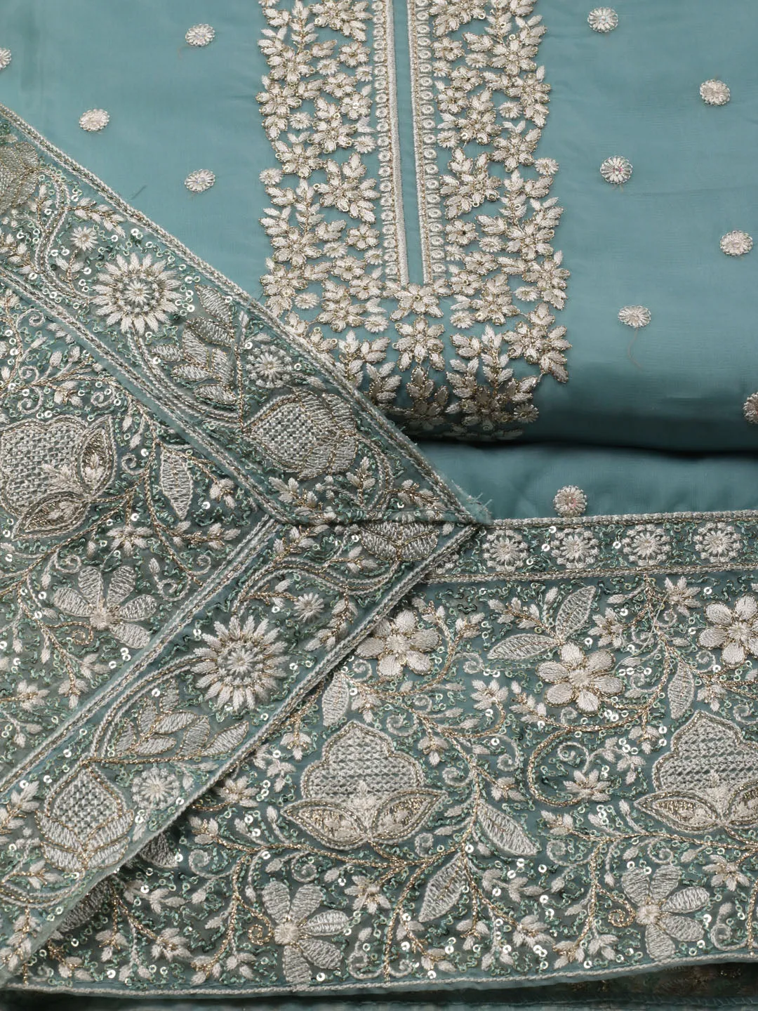 Booti Embroidered Organza Unstitched Suit Piece With Dupatta