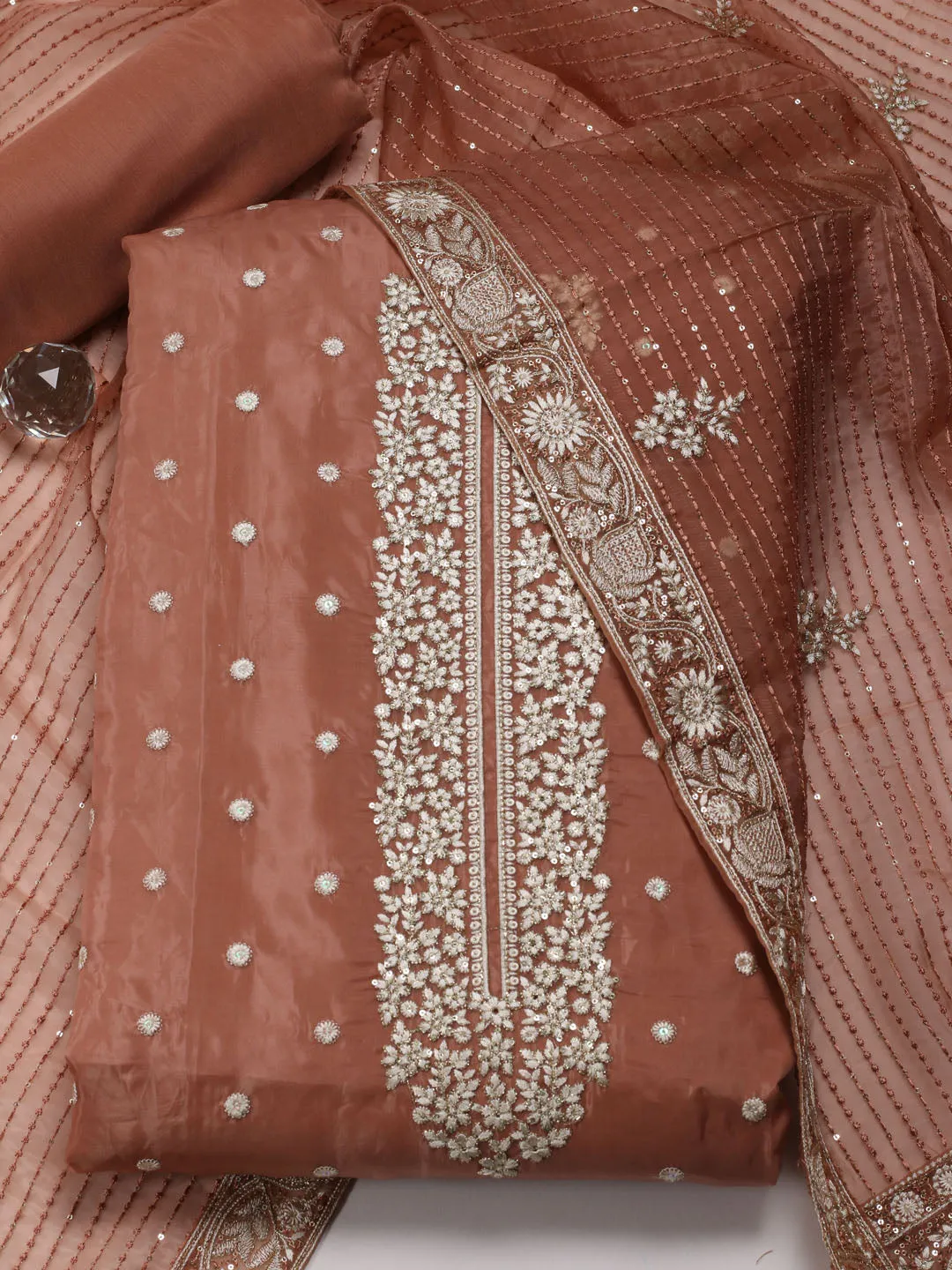 Booti Embroidered Organza Unstitched Suit Piece With Dupatta