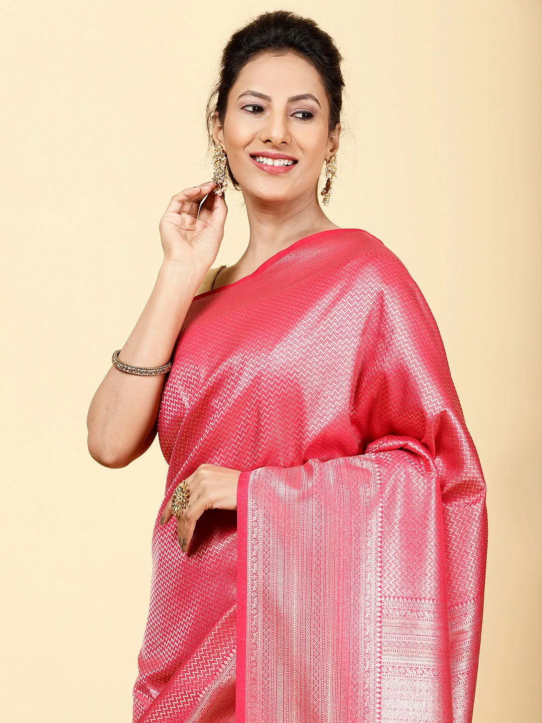 Brocade Zari Jaal Handloom Woven Saree