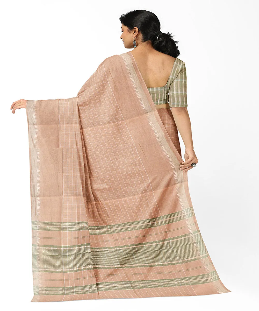 Brown checks handwoven rajahmundry cotton saree