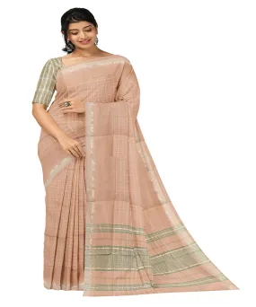 Brown checks handwoven rajahmundry cotton saree