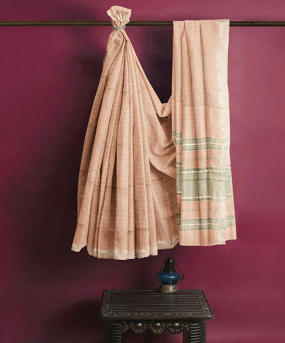 Brown checks handwoven rajahmundry cotton saree