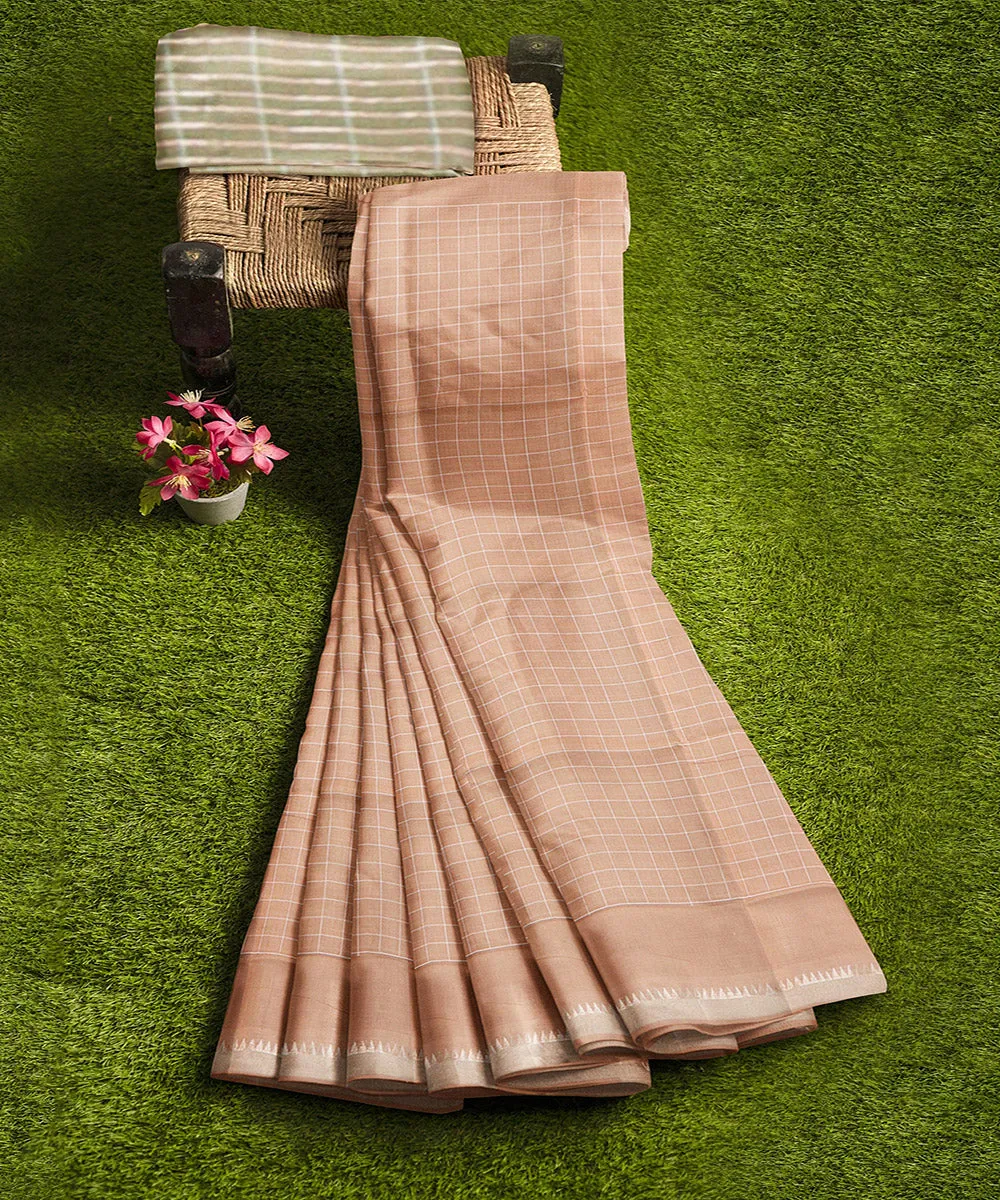 Brown checks handwoven rajahmundry cotton saree