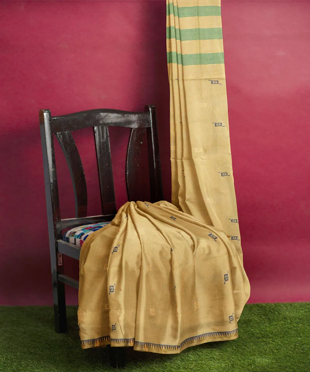 Brown green plain butta handwoven rajahmundry cotton saree