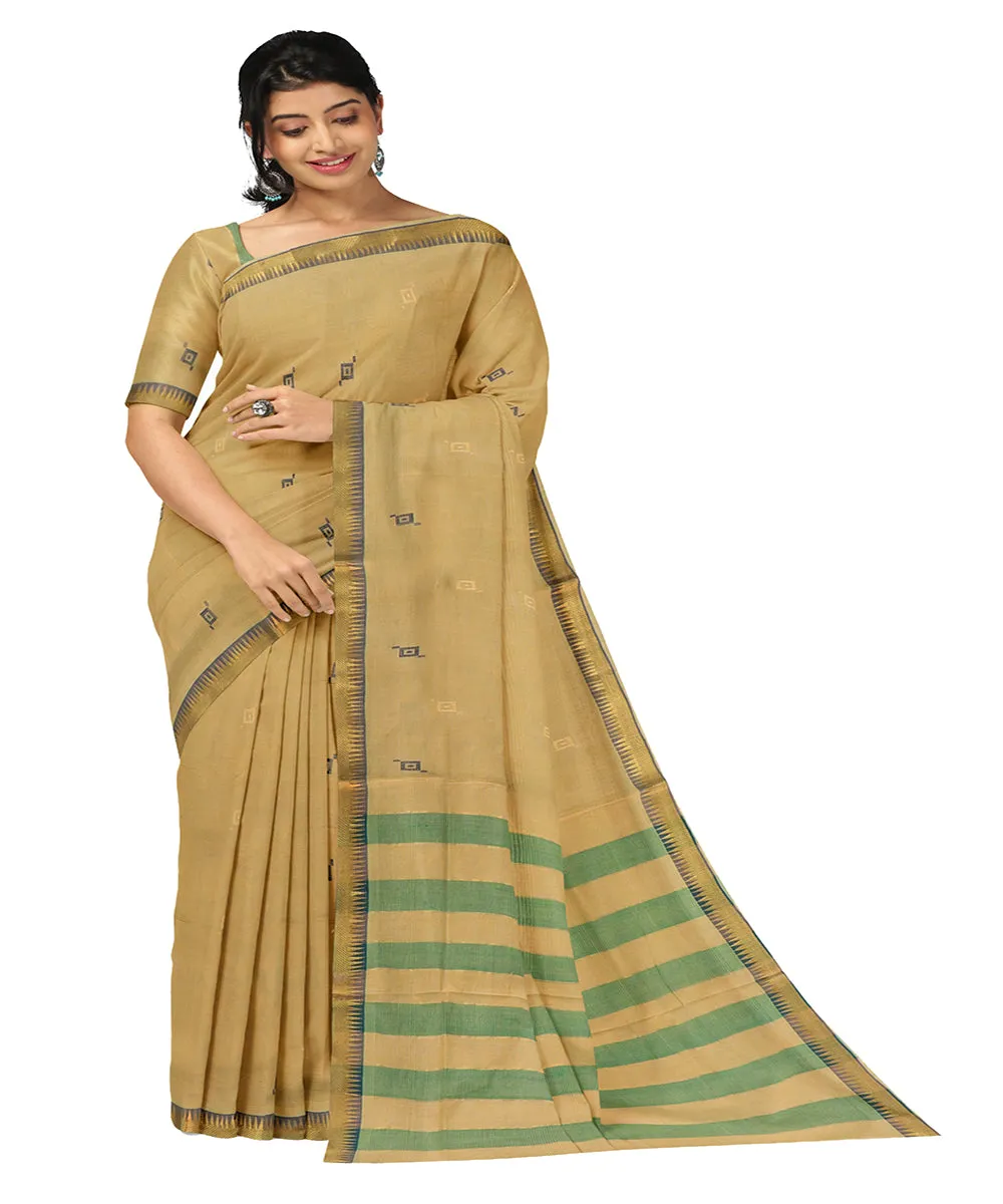 Brown green plain butta handwoven rajahmundry cotton saree