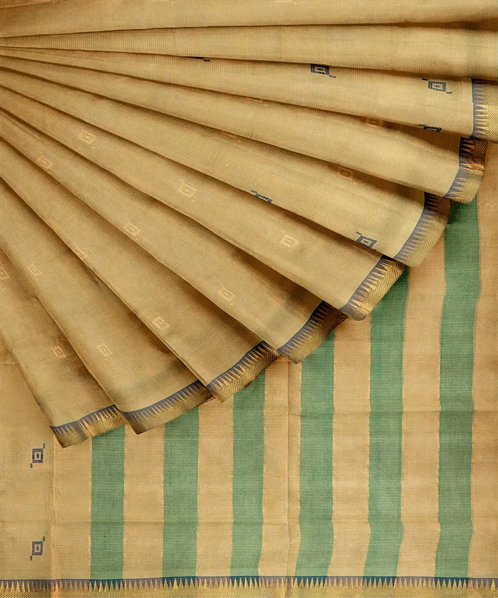 Brown green plain butta handwoven rajahmundry cotton saree