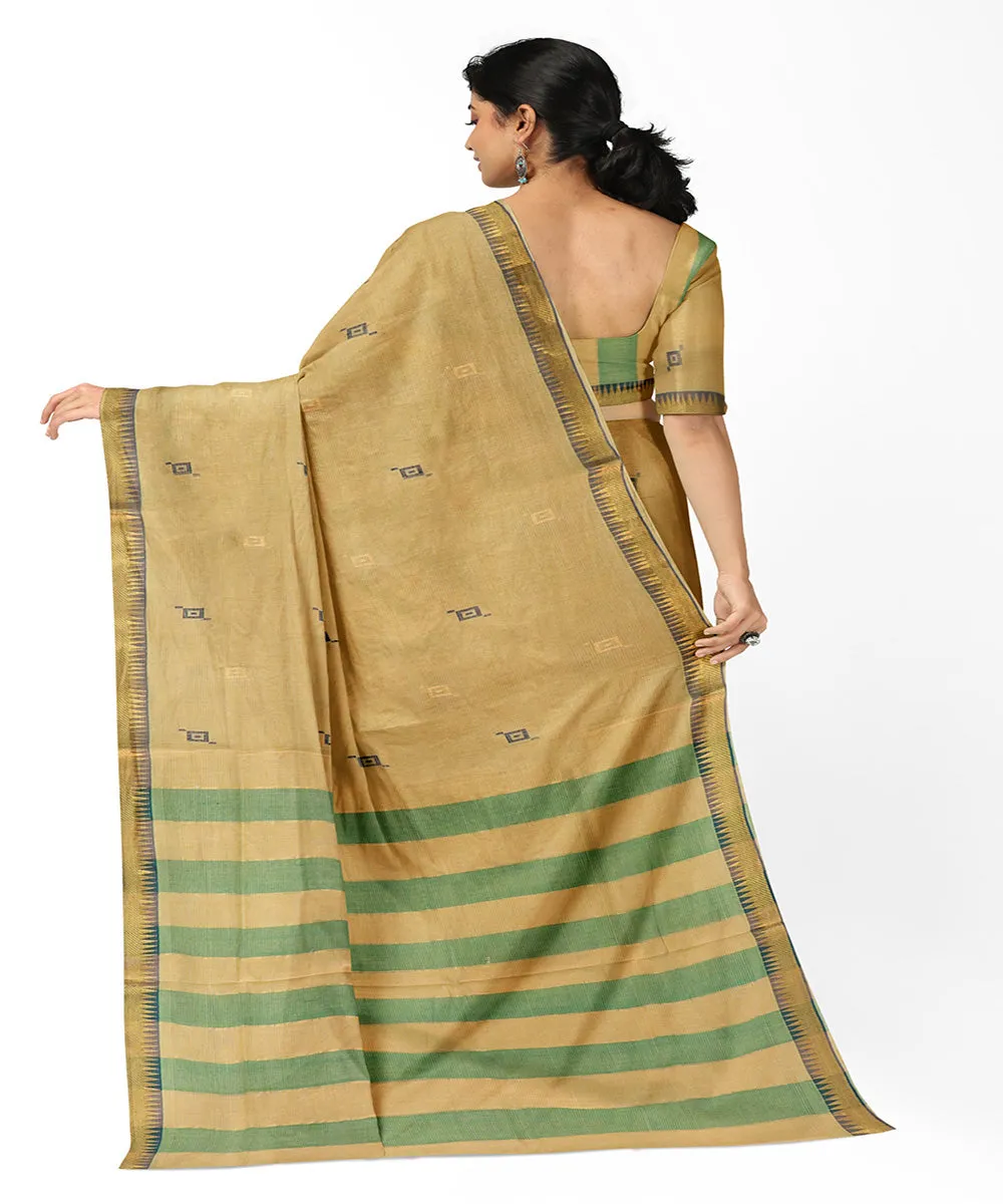 Brown green plain butta handwoven rajahmundry cotton saree