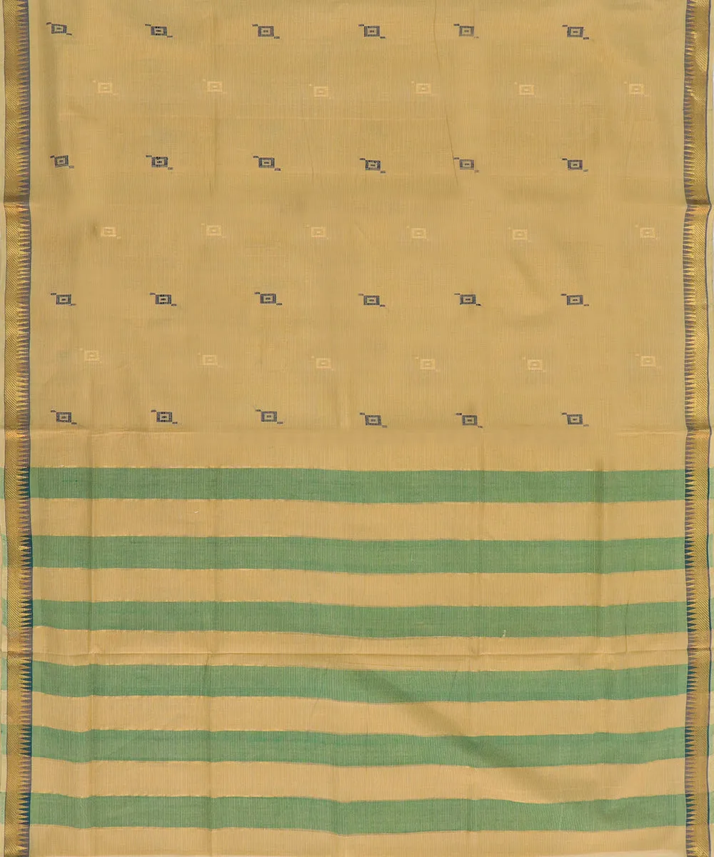 Brown green plain butta handwoven rajahmundry cotton saree