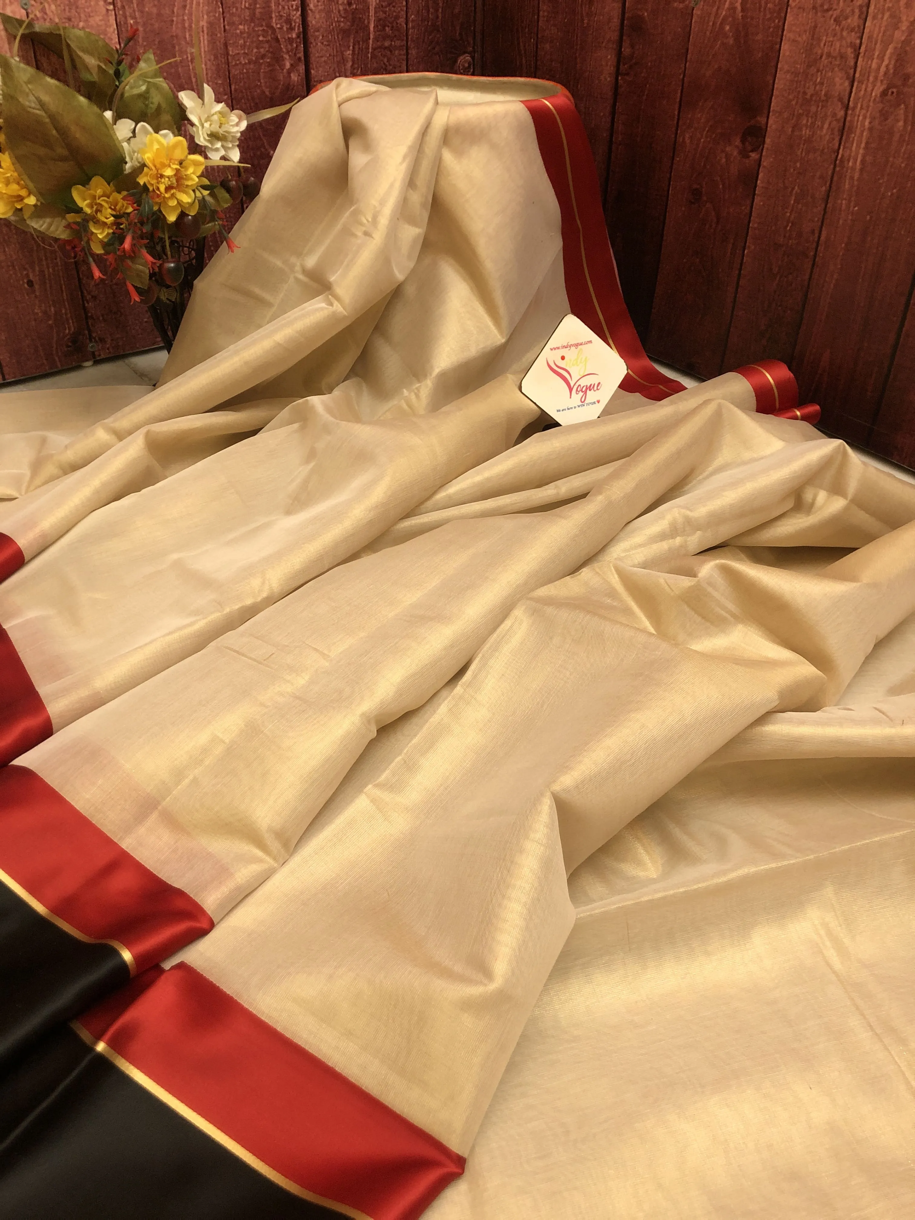 Butter Cream Color Tissue Chanderi Saree