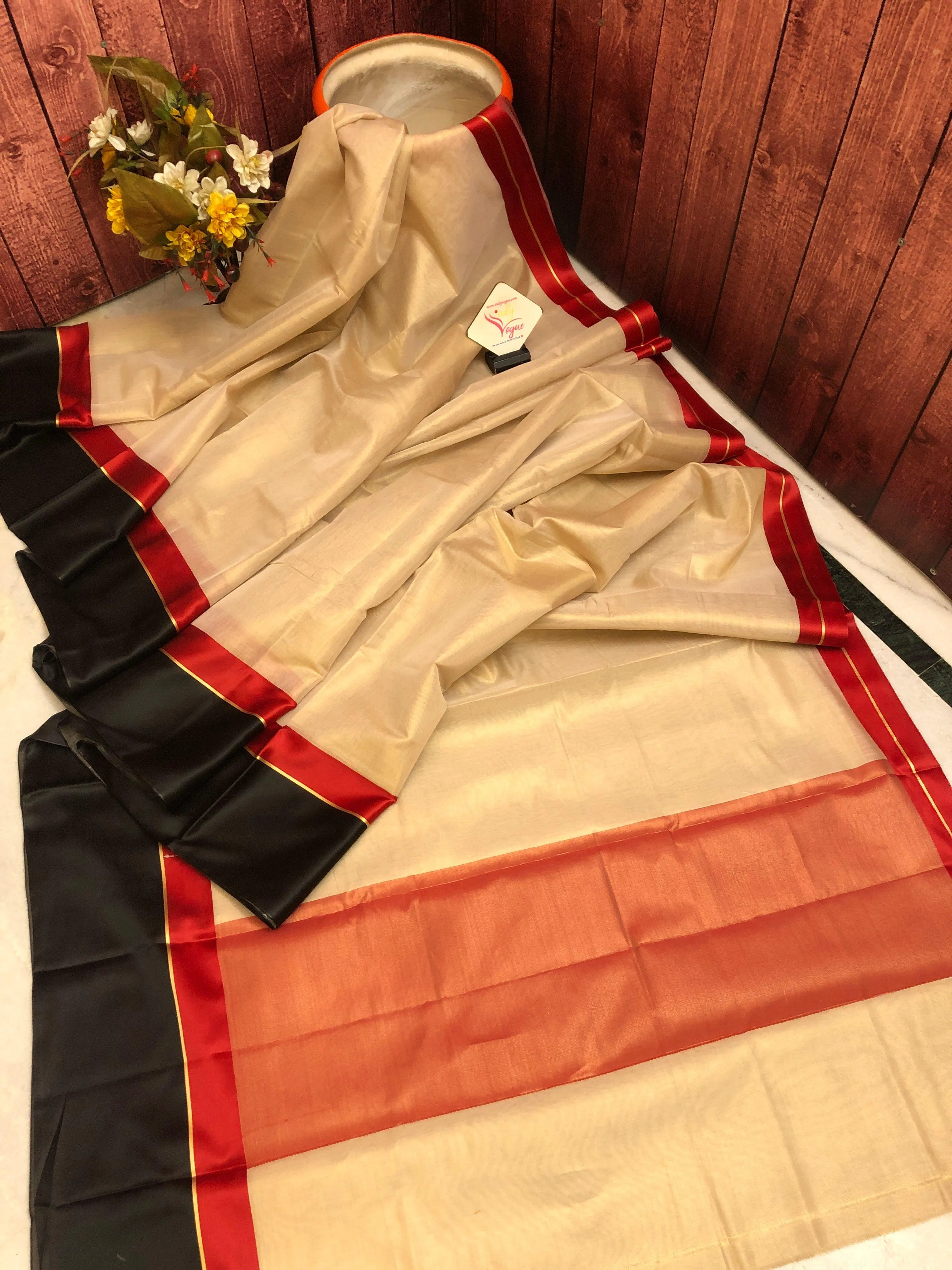 Butter Cream Color Tissue Chanderi Saree