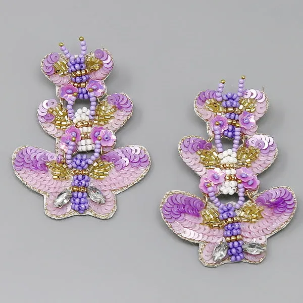 Butterfly Sequin & Seed Beaded Earrings