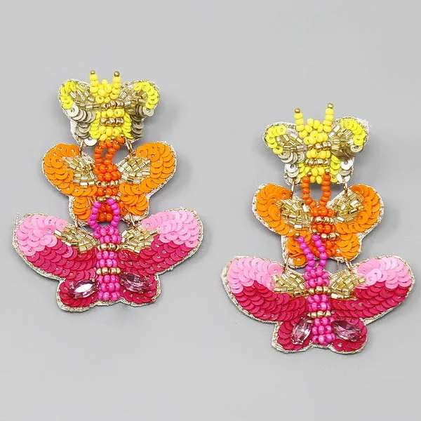 Butterfly Sequin & Seed Beaded Earrings