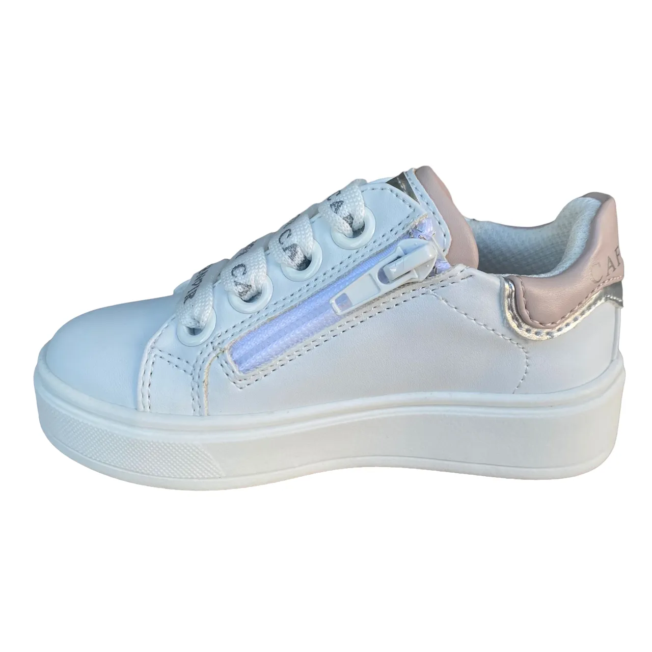 Cafè Noir girl's shoe with lace and side zip C-2401w white