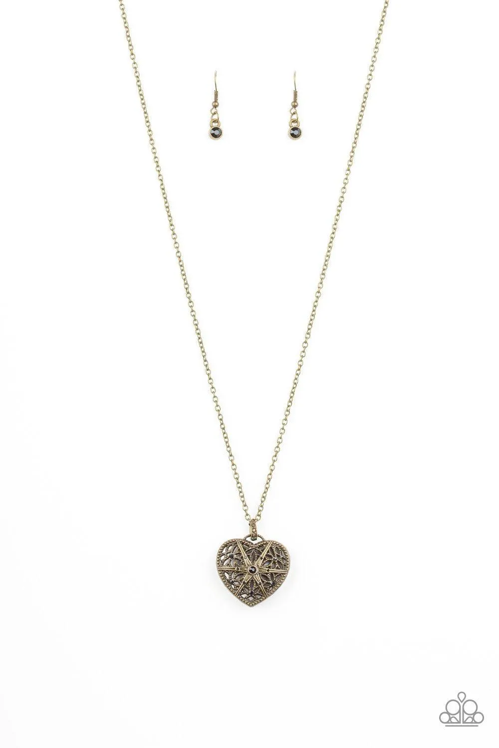 Casanova Charm Black Rhinestone and Brass Heart Necklace - Paparazzi Accessories