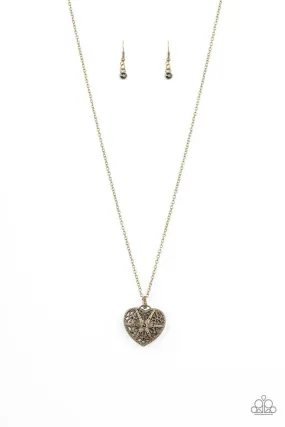 Casanova Charm Black Rhinestone and Brass Heart Necklace - Paparazzi Accessories