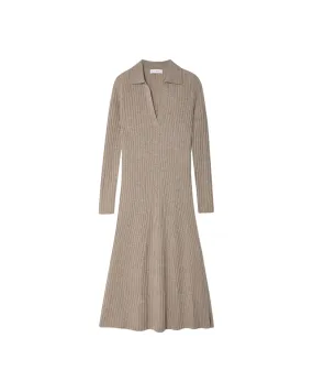 Cashmere Blended Ribbed Polo Dress