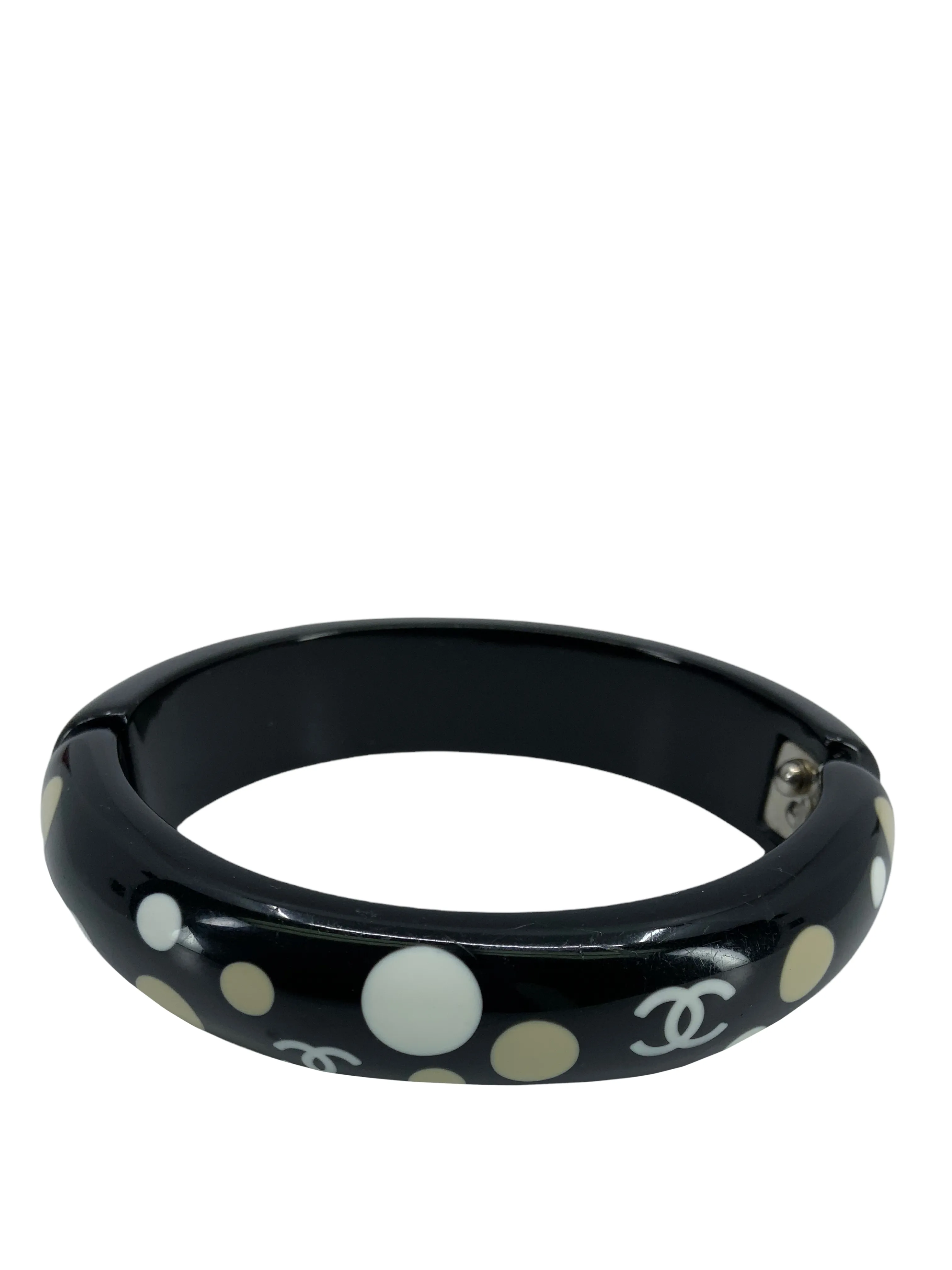 Chanel Resin CC Logo Polka Dot Bangle Bracelet