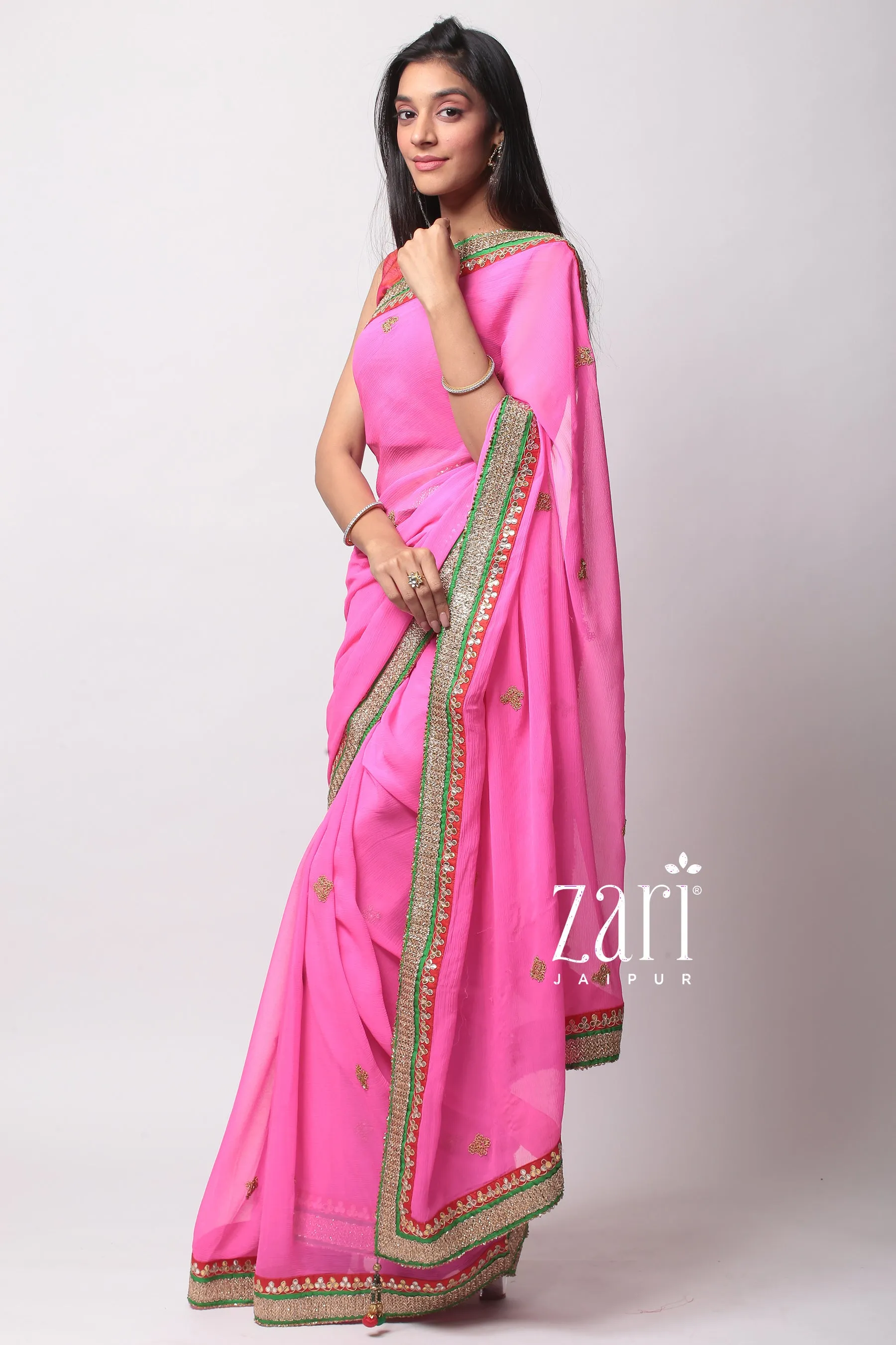 Chiffon  Saree with Aari, Gota Patti, Sequins work.