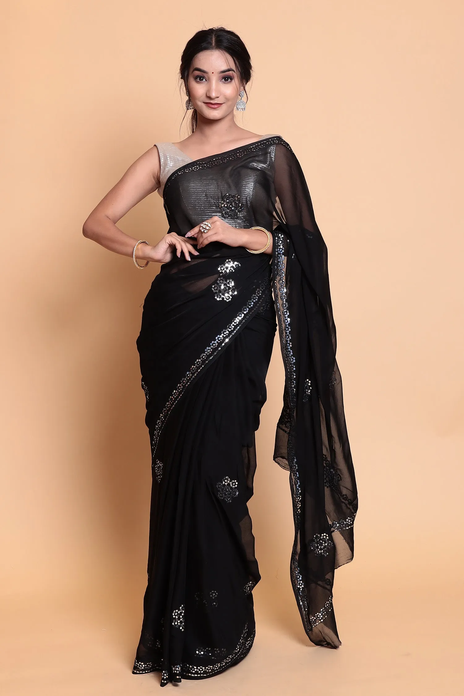 Chiffon Saree with Foil work.