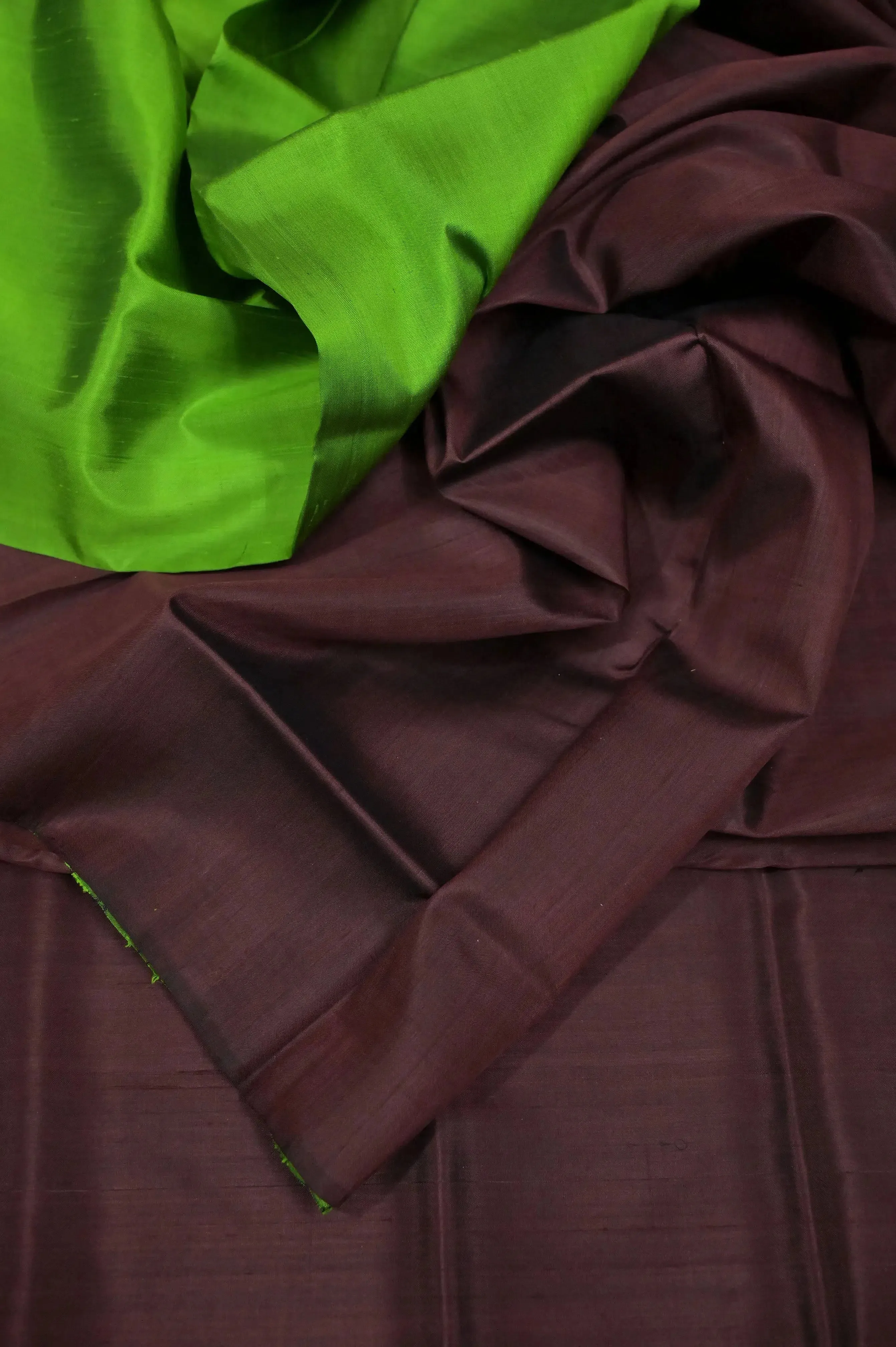 Chocolate & Parrot Green Color Half and Half Bishnupur Katan Silk Saree