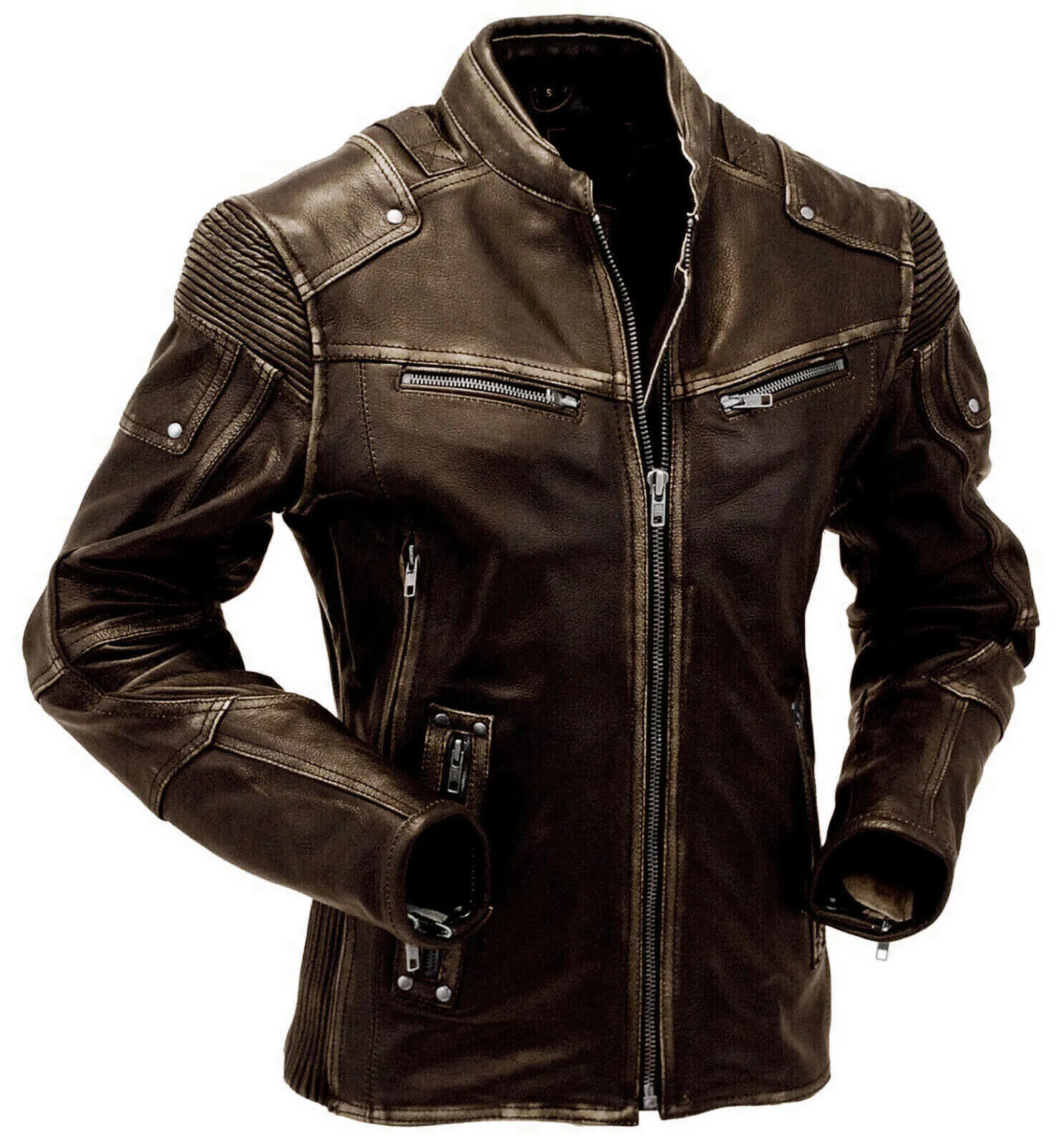 Classic Mens Vintage Cafe Racer Leather Jacket