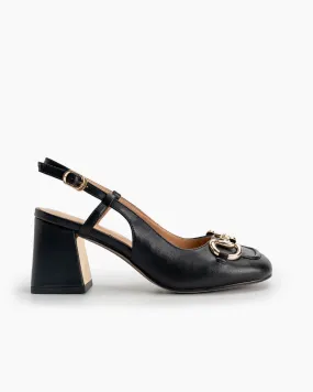 (Clean Up) Classic Metal Buckle Thick Heel Slingback Loafers