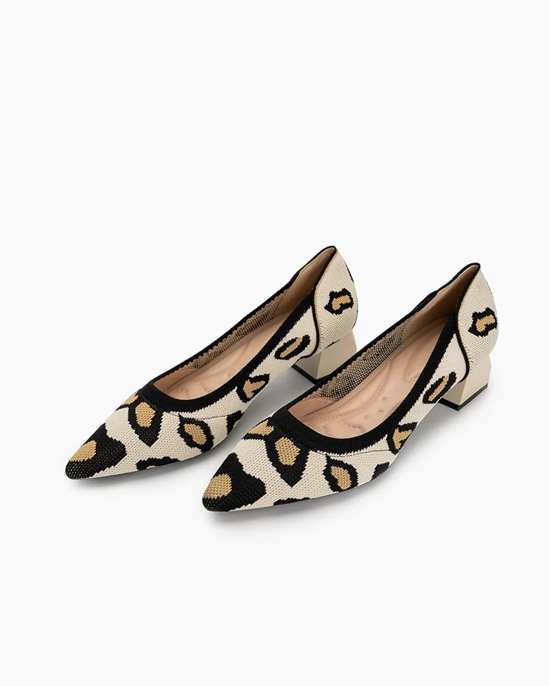 (Clean Up - US 9.5) Leopard Pattern Pointed-Toe Chunky Heels