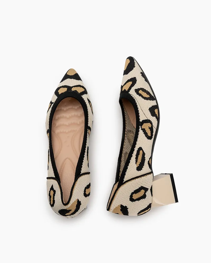 (Clean Up - US 9.5) Leopard Pattern Pointed-Toe Chunky Heels