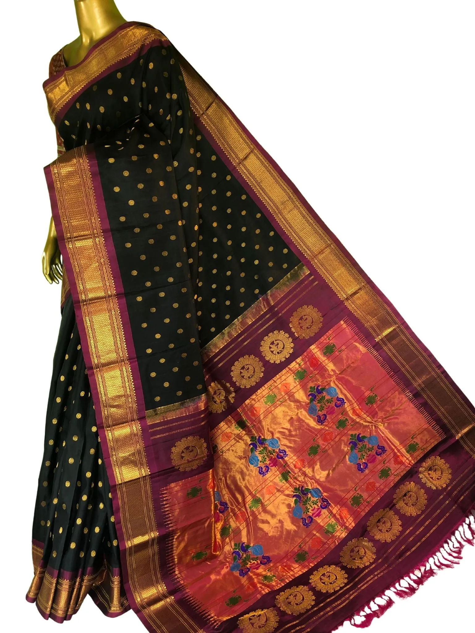 Coal Black Color Pure Maharani Paithani Saree