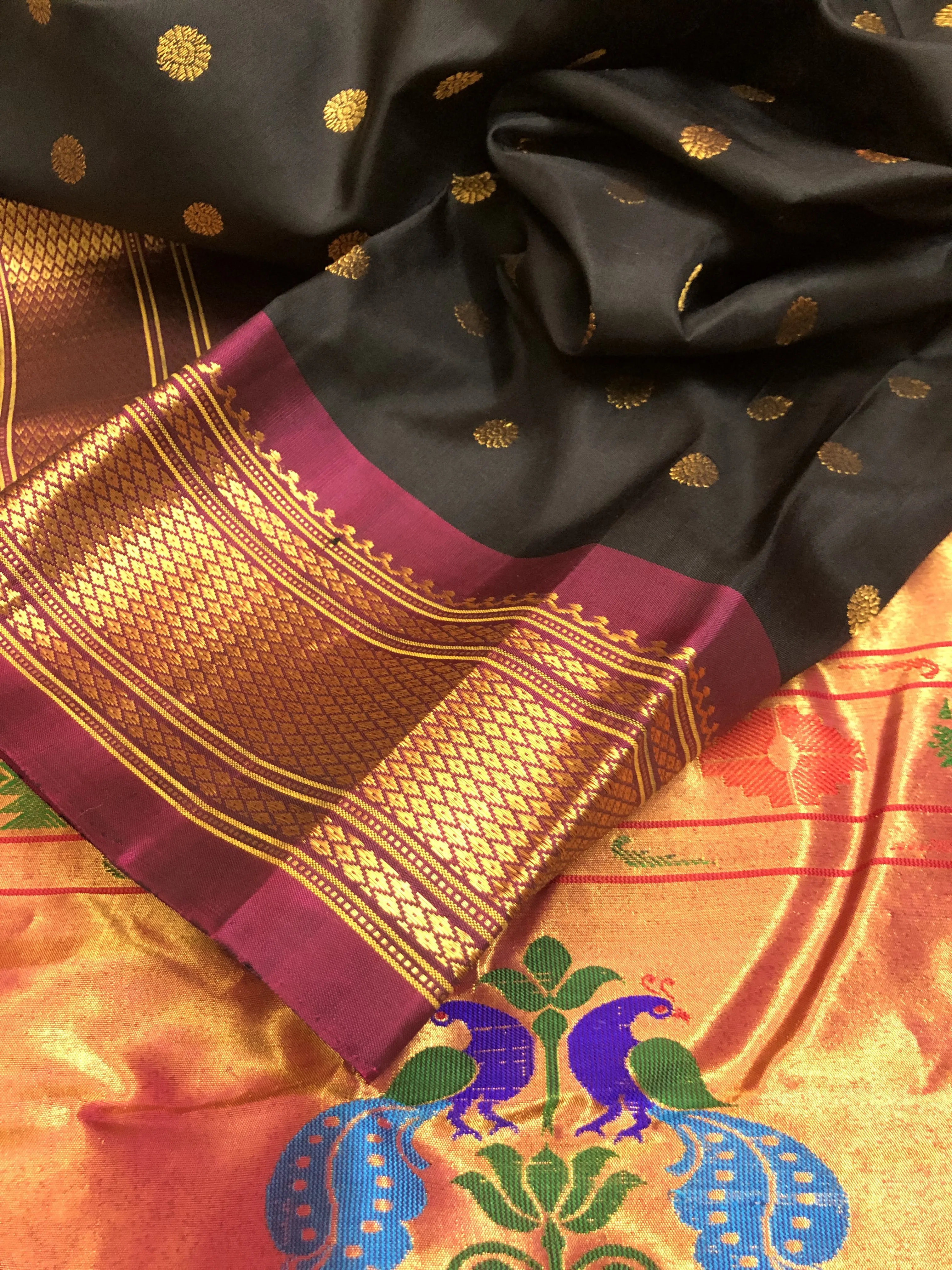 Coal Black Color Pure Maharani Paithani Saree