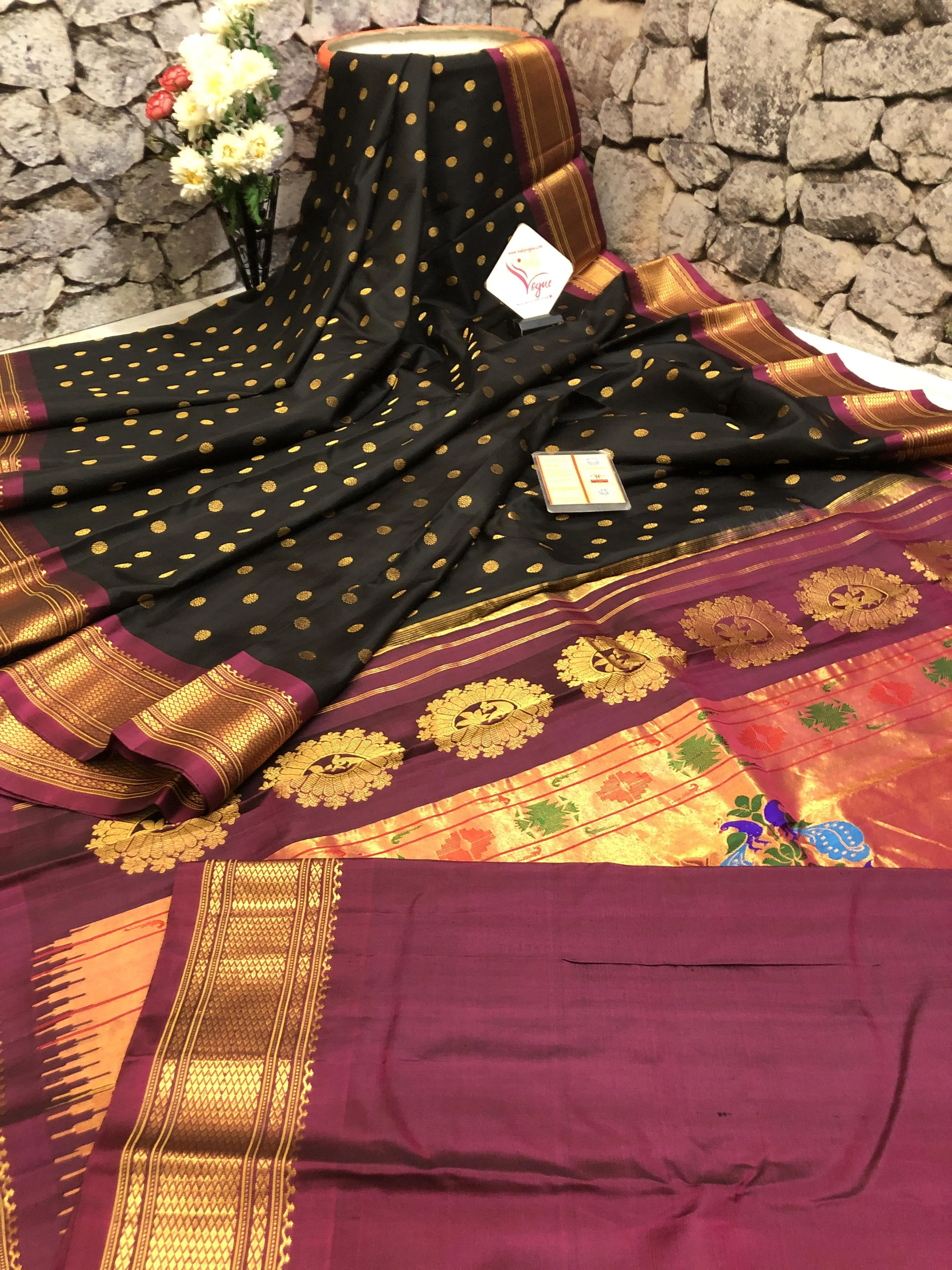 Coal Black Color Pure Maharani Paithani Saree