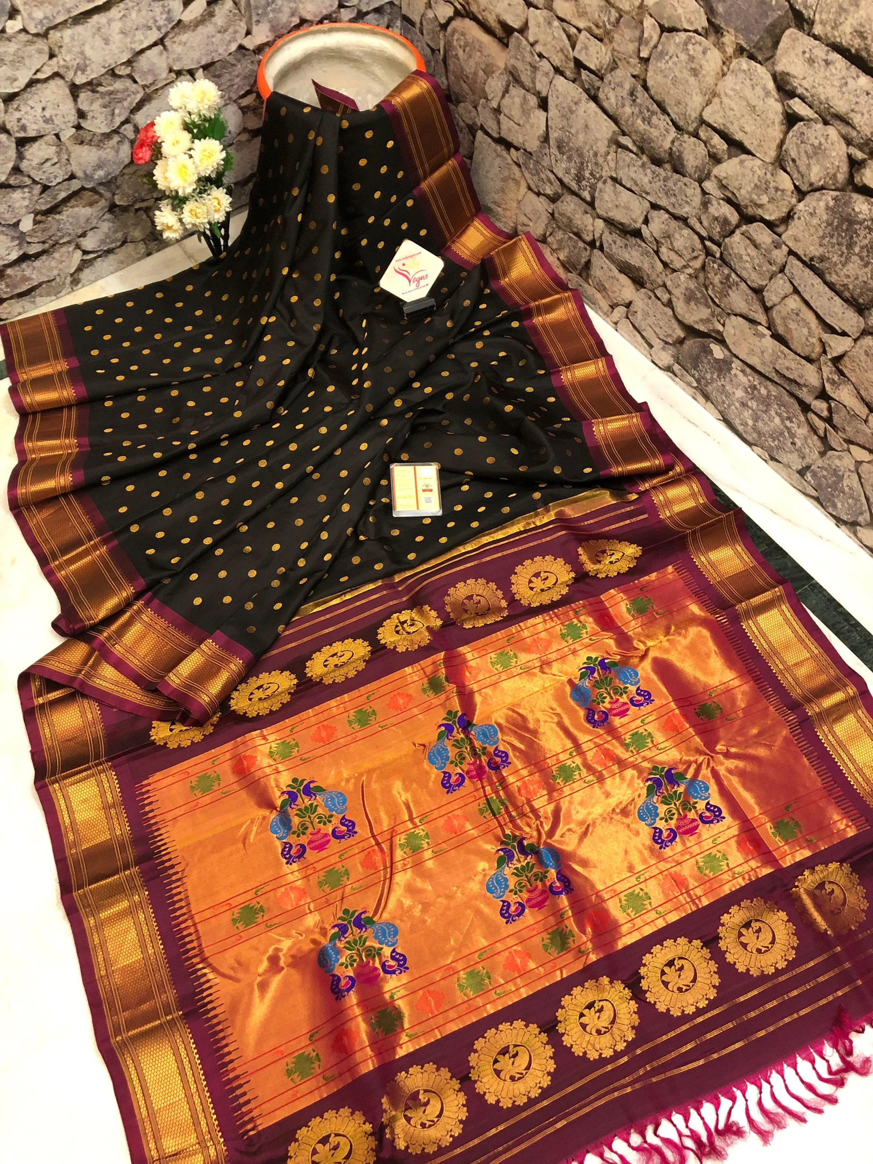 Coal Black Color Pure Maharani Paithani Saree