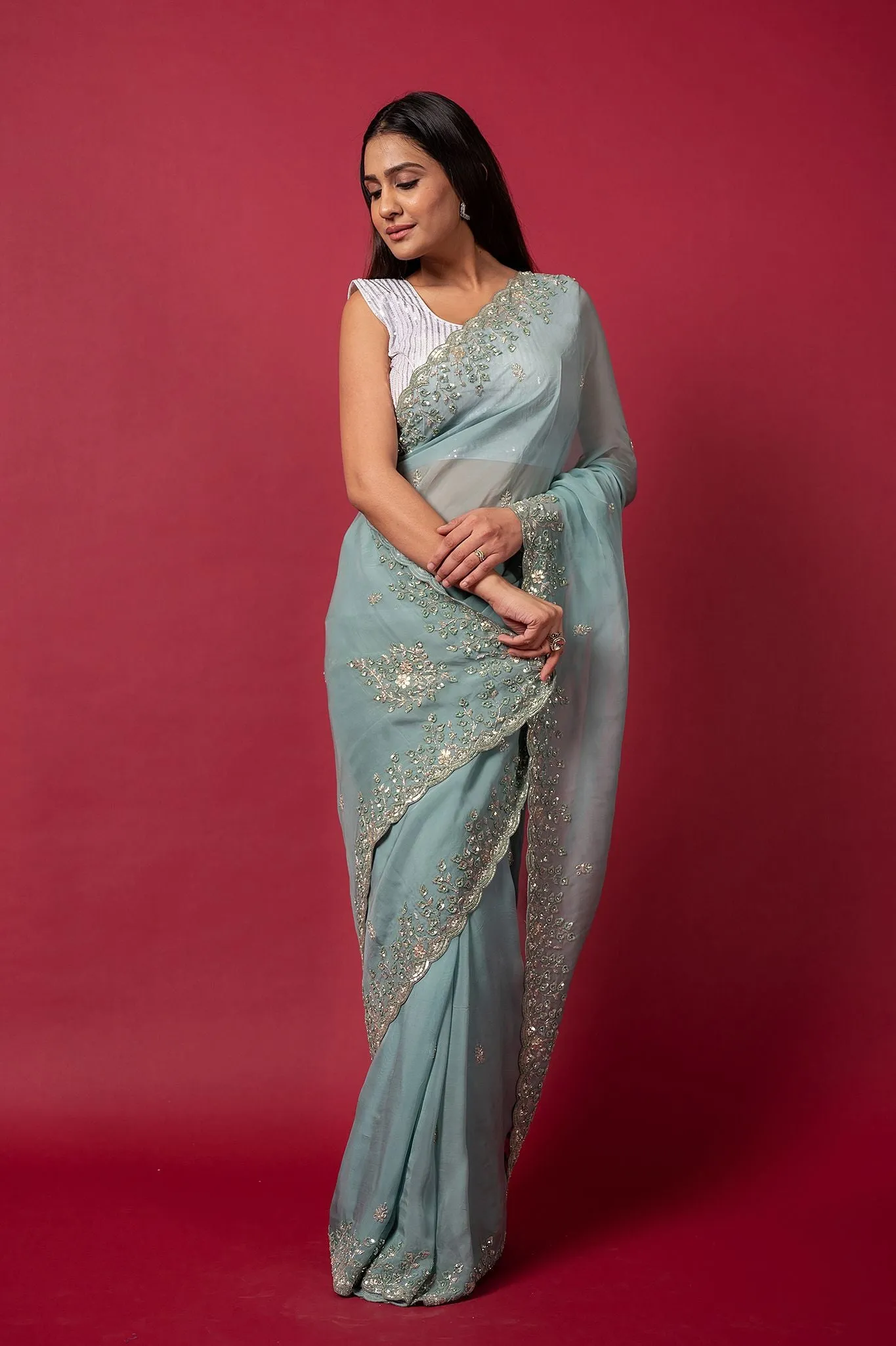 Cocktail Mint Saree