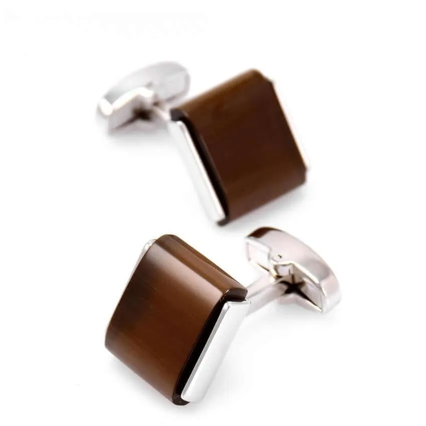 Coffee Cat's Eye Stones Men's French Swank Cufflinks