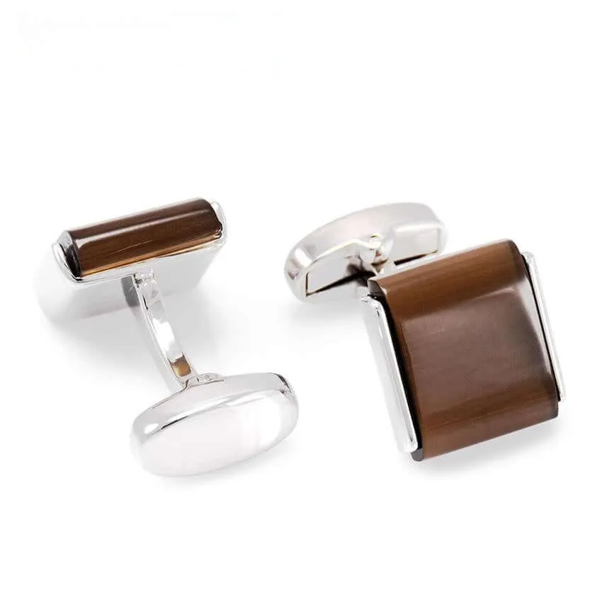 Coffee Cat's Eye Stones Men's French Swank Cufflinks